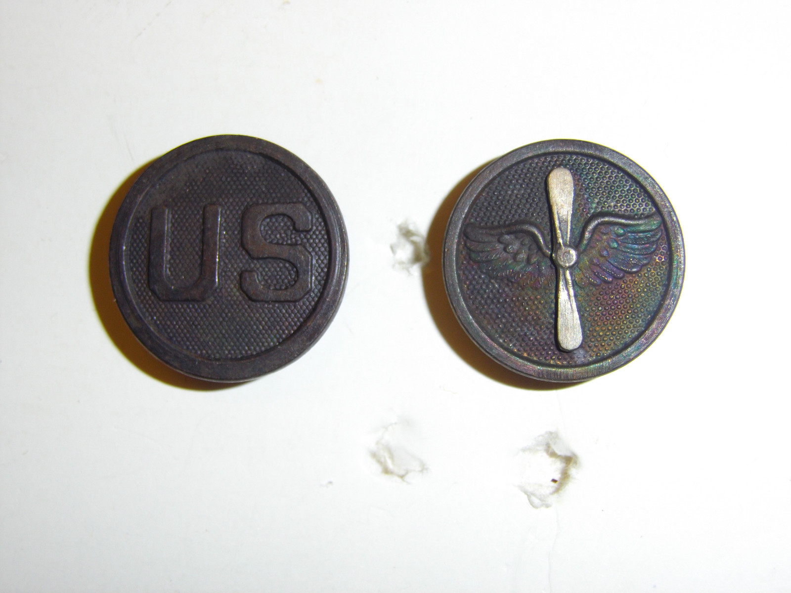 2079 WW 1 US Army EM Collar Disks Aviation Wing with Silver Prop and US IR30A8