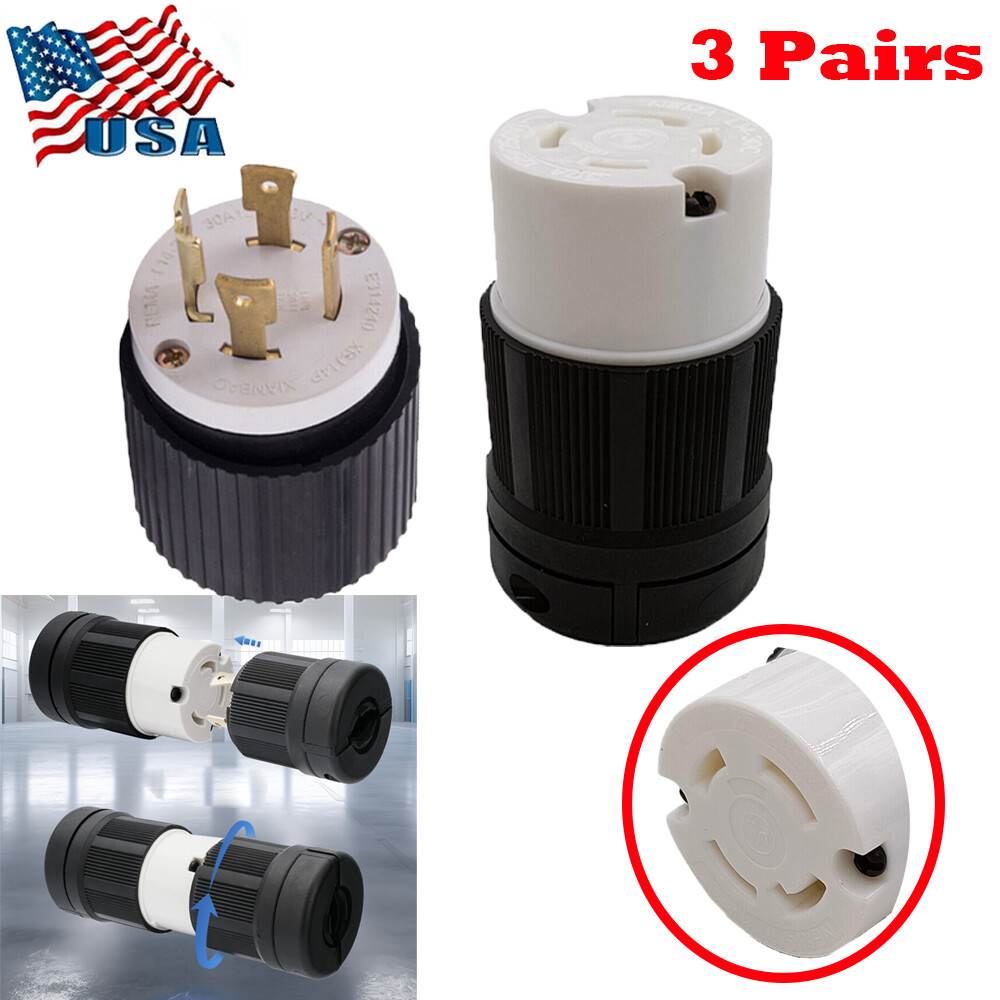 3 Pairs 30Amp 125/250V Male Female Twist Lock 4 Wire Plug Nema L14-30 Receptacle
