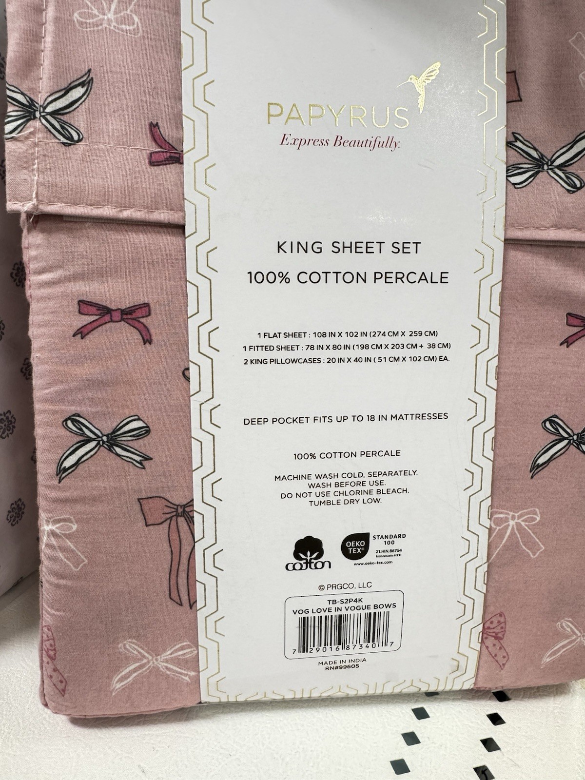Papyrus Pink Hearts Bows King Sheet Set 4 Piece 2025 Bed Linens Polka Dots Soft