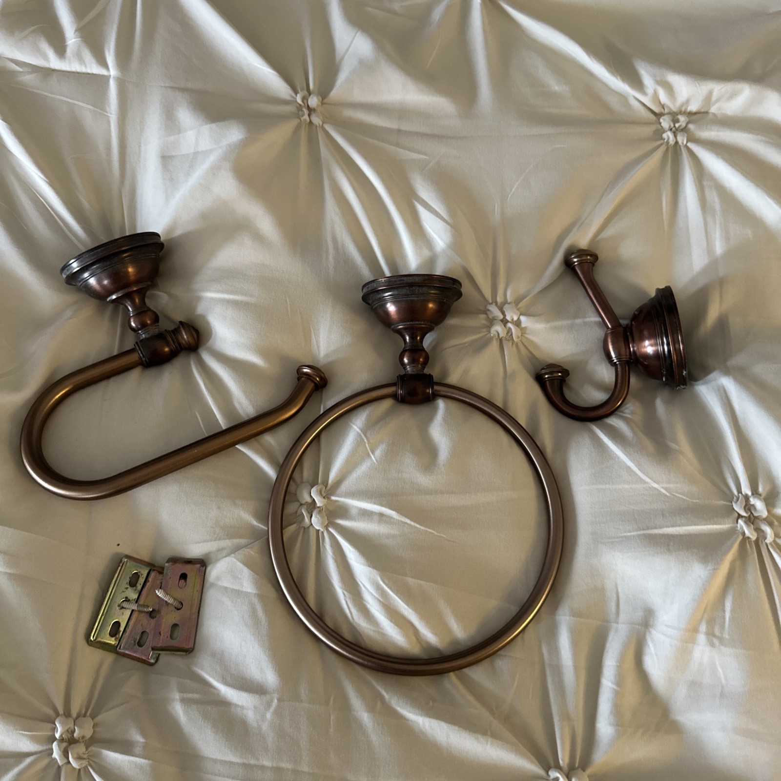 Bathroom 3 Pc Set Bronze Towel Ring Toilet  Paper Holder Robe Hook