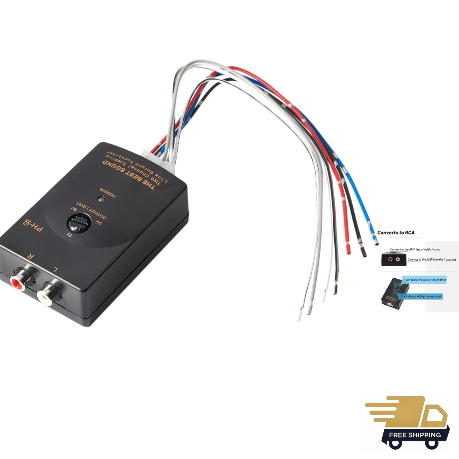 Compact RCA Signal Converter for Adding Subwoofers to Stock Car Stereo Systems