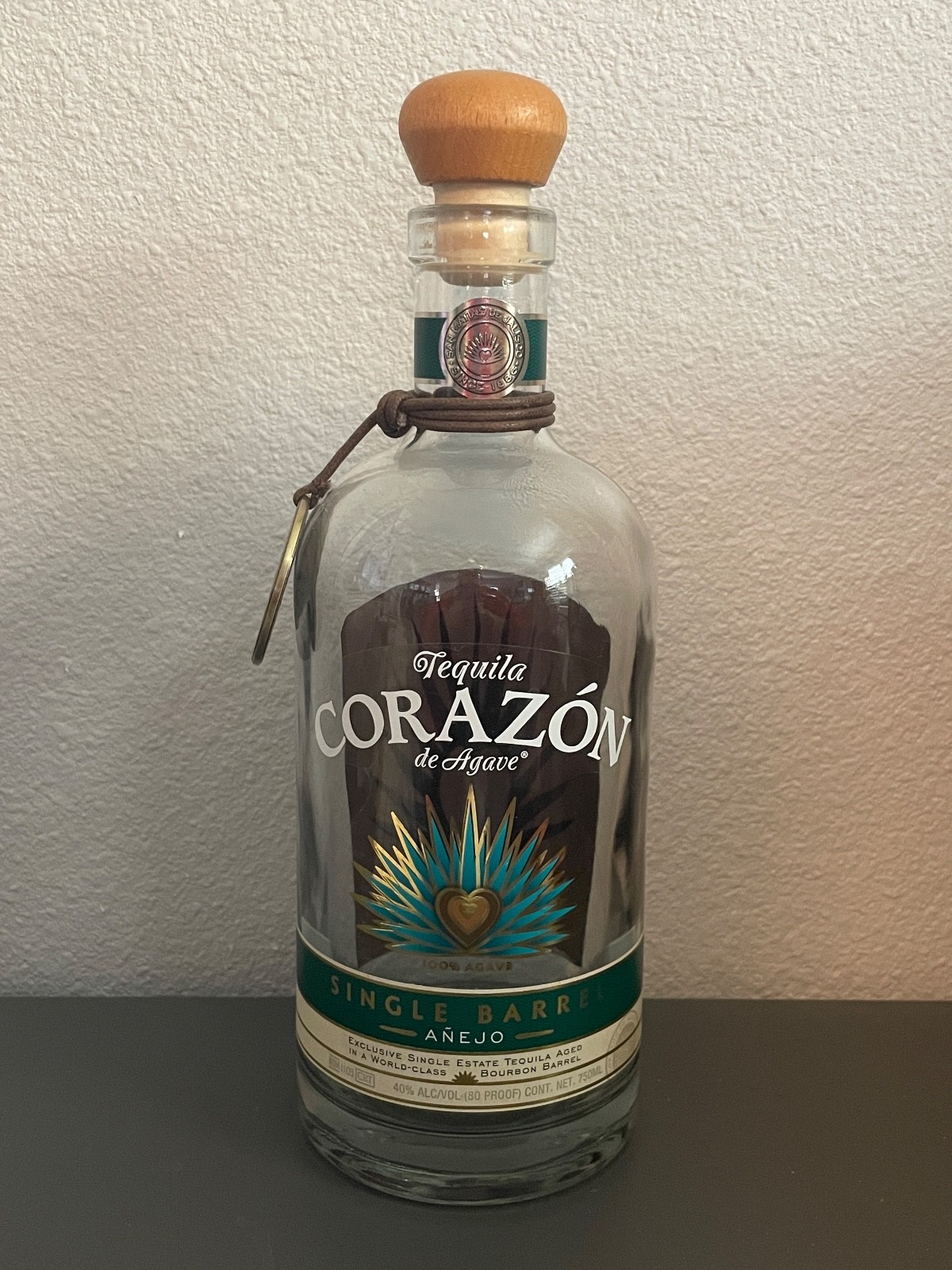 Corazon Tequila Buffalo Trace Medallion and Empty Anejo Bottle and Stopper
