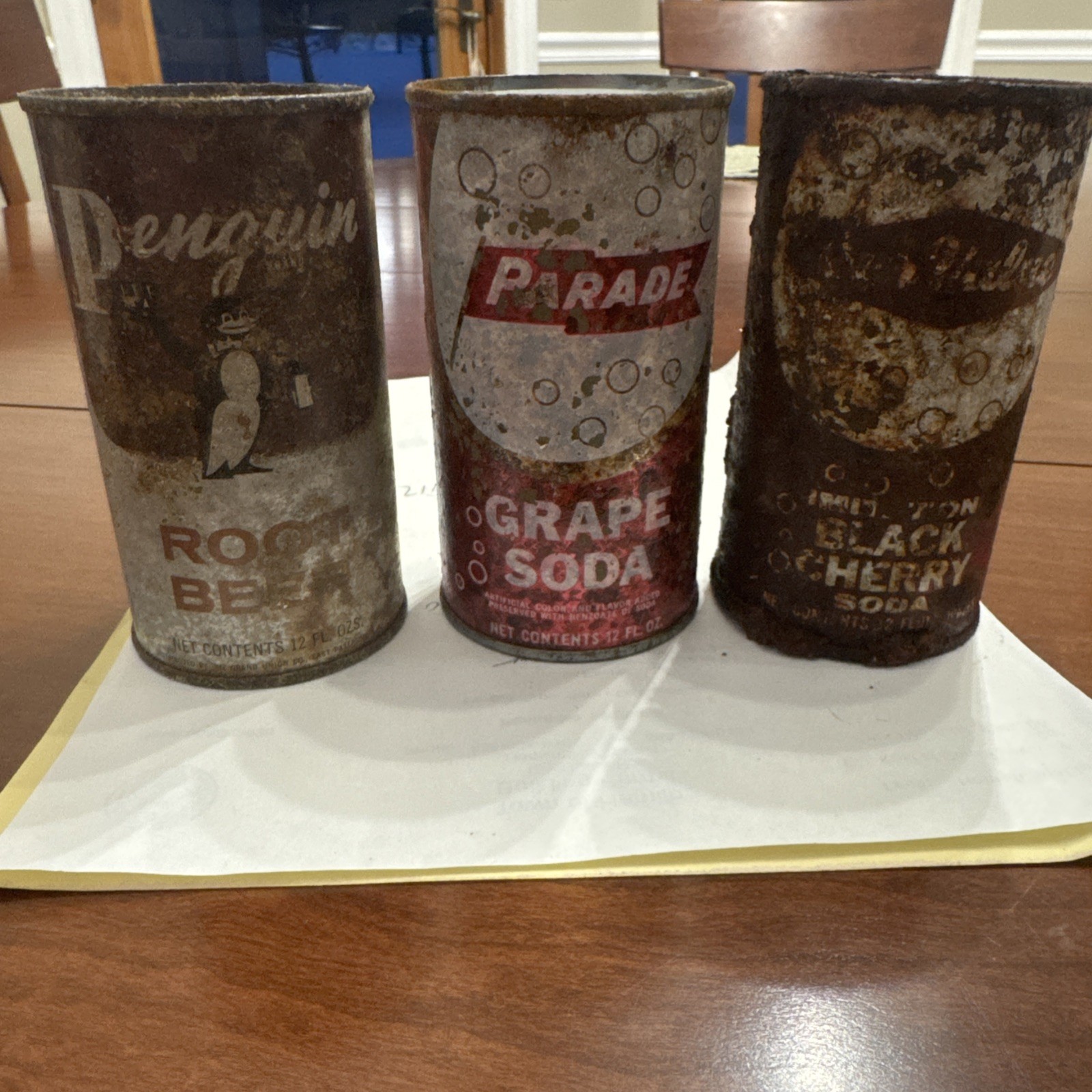 3 Vintage Flat Top Soda Cans Penguin/ Parade/Our Value