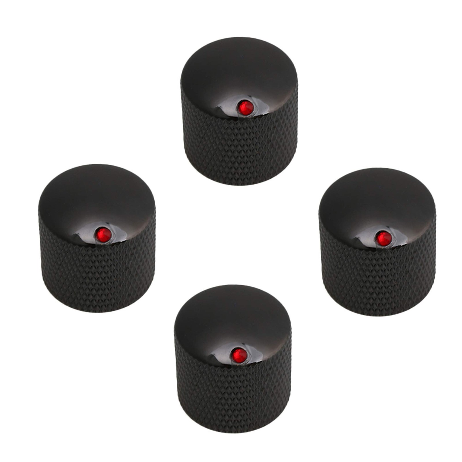 4PCS Black Red Dot Gem Metal Guitar Potentiometer Knobs Control Knurled Knob