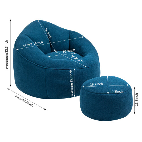 Bean Bag Sofa Chair High Pressure Foam Bean Bag Chair with Padded Footrest Blue