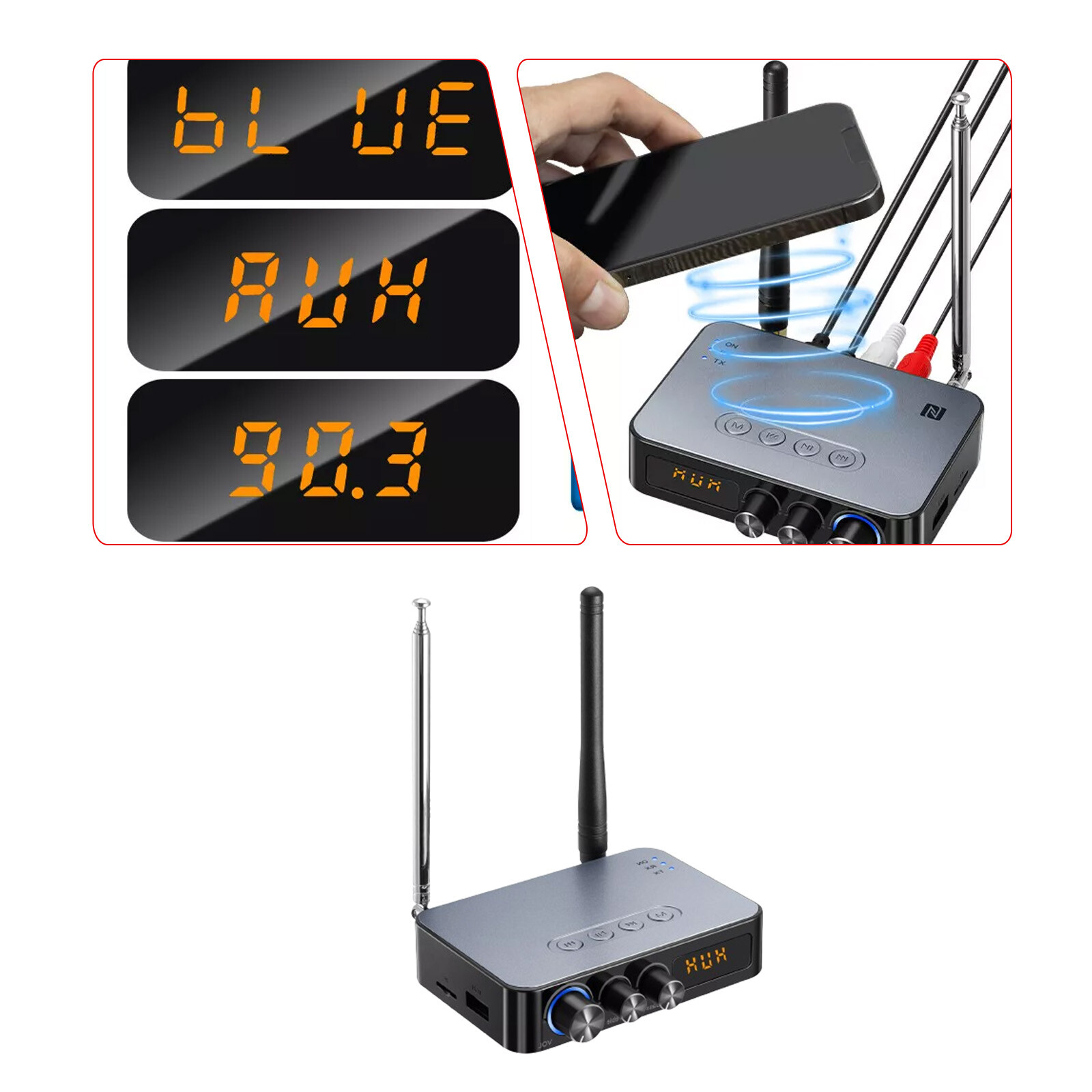 98ft Long Range 5.1 Bluetooth Audio Transmitter Receiver NFC Cordless Adapter
