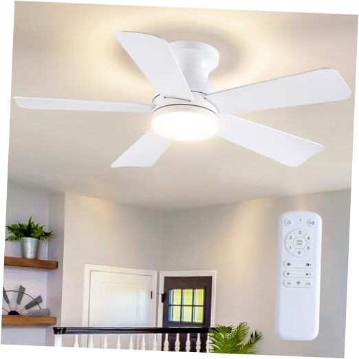 41 inch Ceiling Fans with Lights Flush Mount Ceiling Fan with 41in White