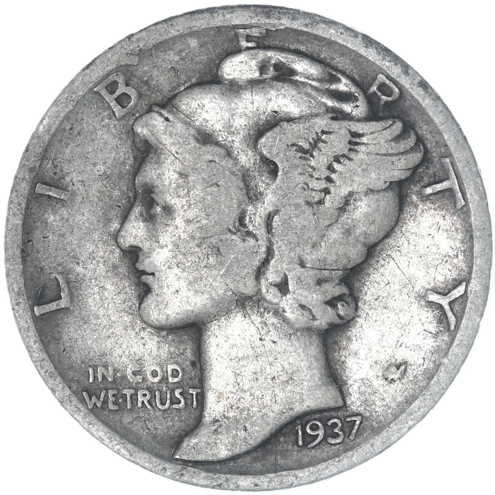 1937 S Mercury Dime 90% Silver Good GD