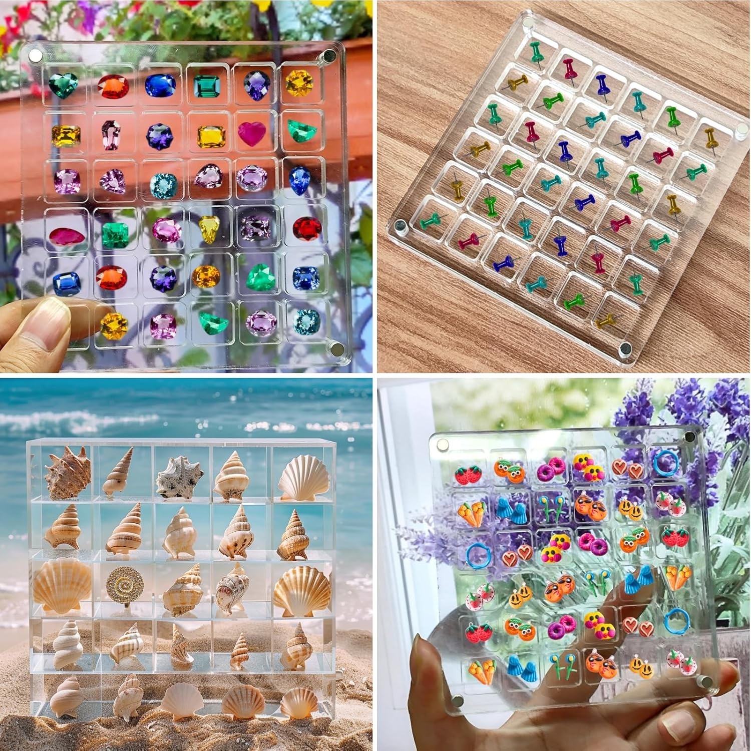 Clear Acrylic Magnetic Seashell Display Box Beach Shell 36 Grid Storage Case NEW