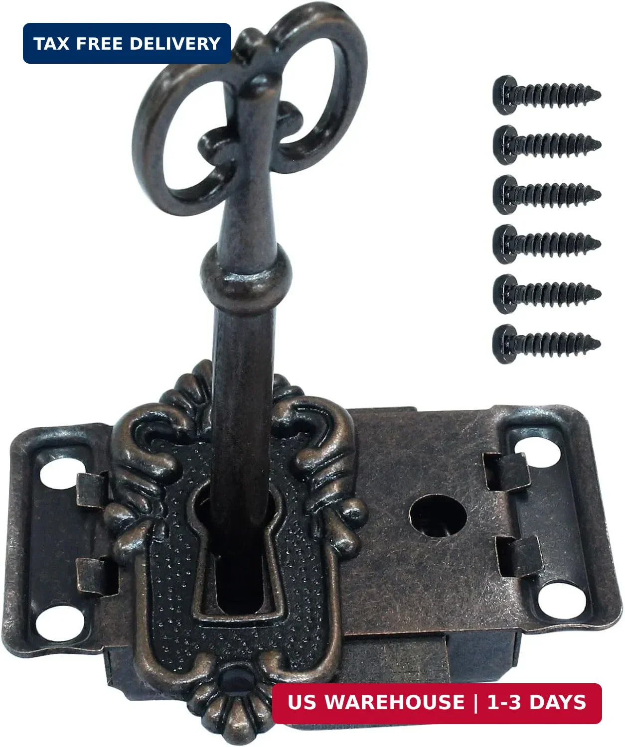 Vintage Skeleton Lock with Key, Antique Decorative Cabinet Lock for Chest Cupboa