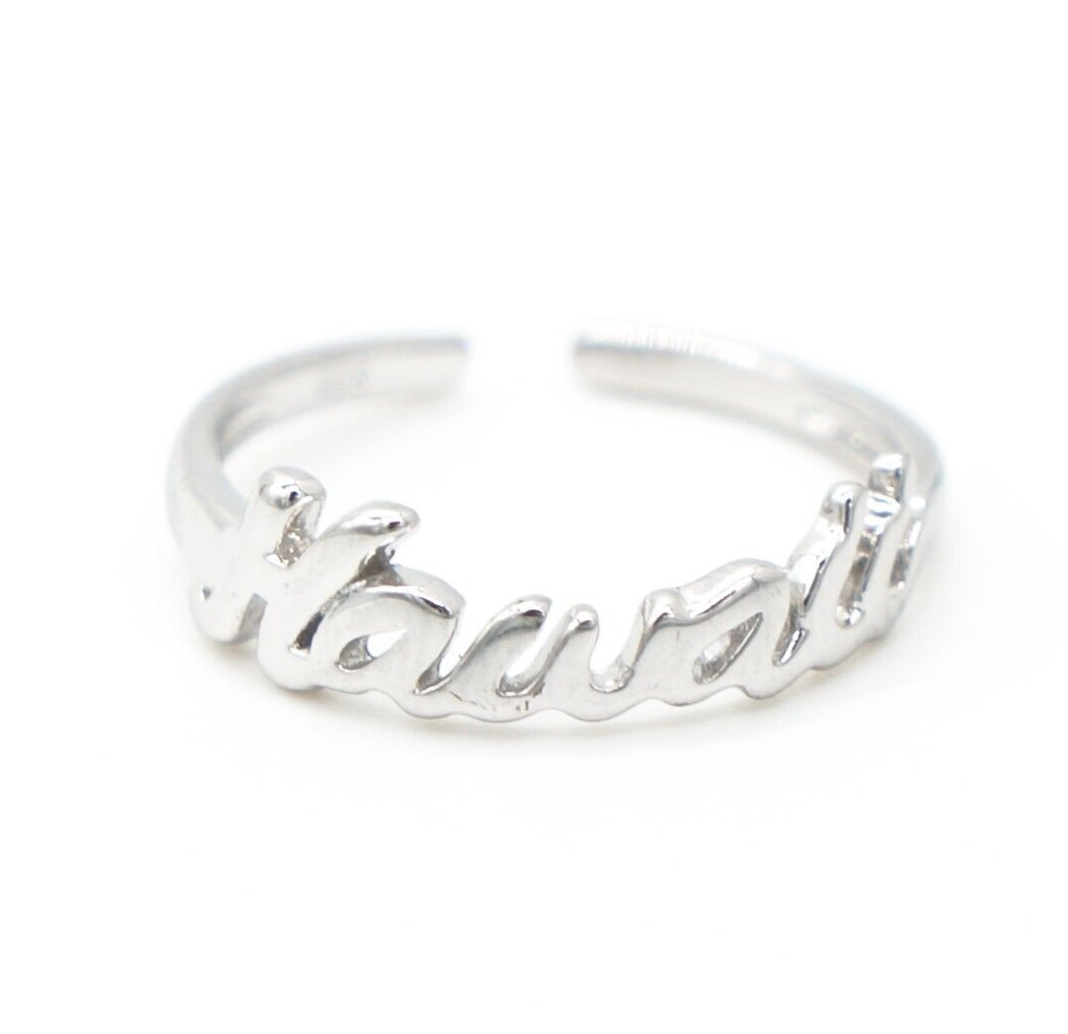 925 Sterling Silver Adjustable Toe Ring - Hawaiian Cut Out "Hawaii"