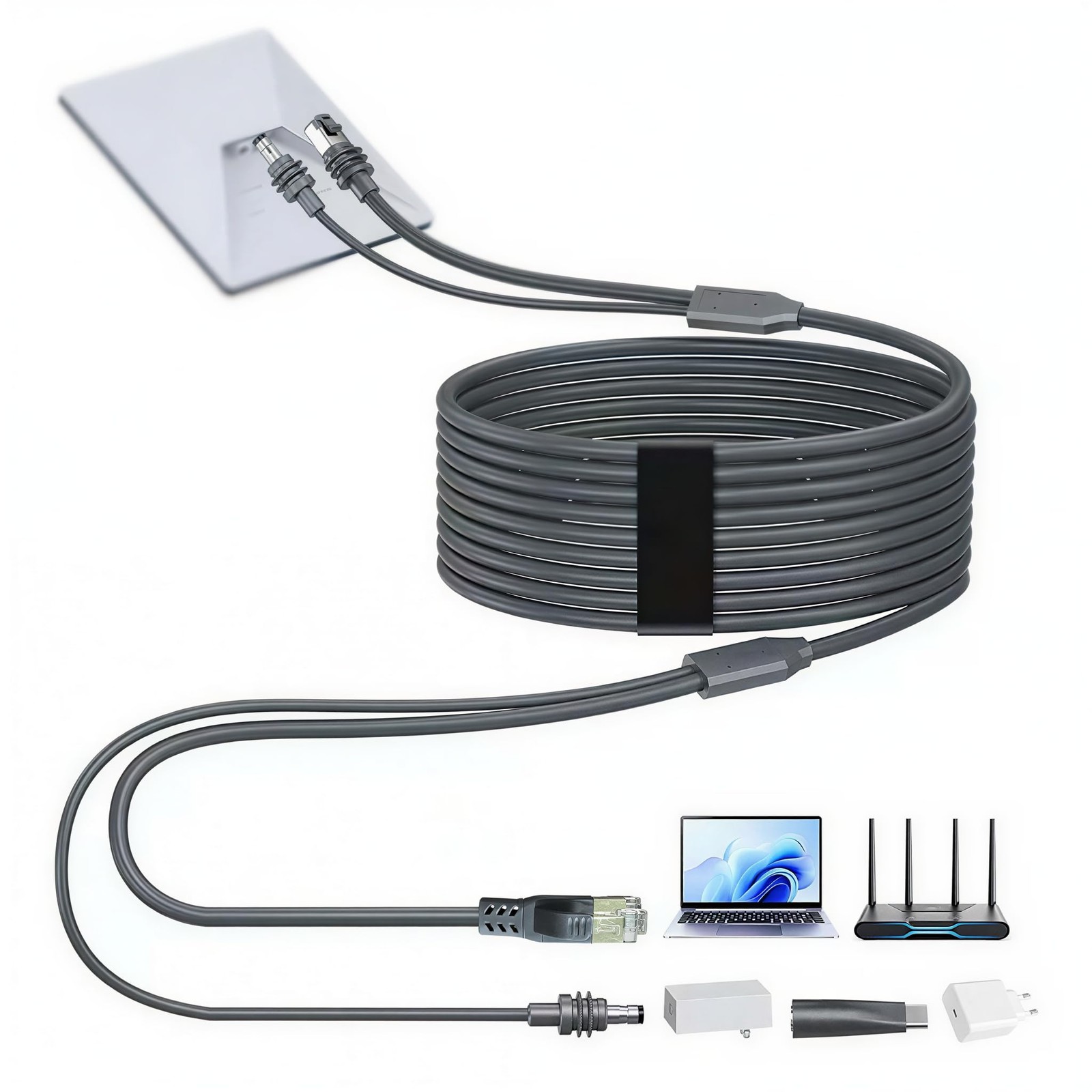 Elfcam - 5m/16.4ft 3-in-1 Cable for Starlink Mini – USB-C Power Supply + 5m