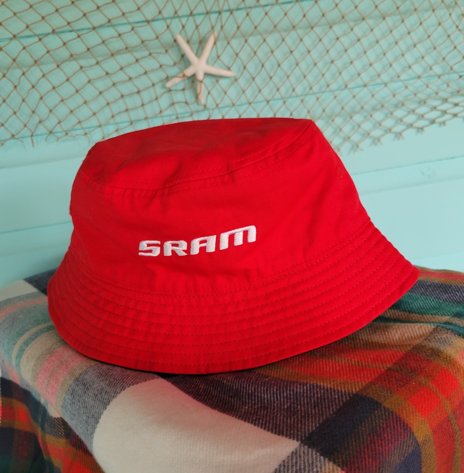 SRAM Bucket Style Cap Hat Adult Men's Women's Spellout Red Lined Bike Style Ease
