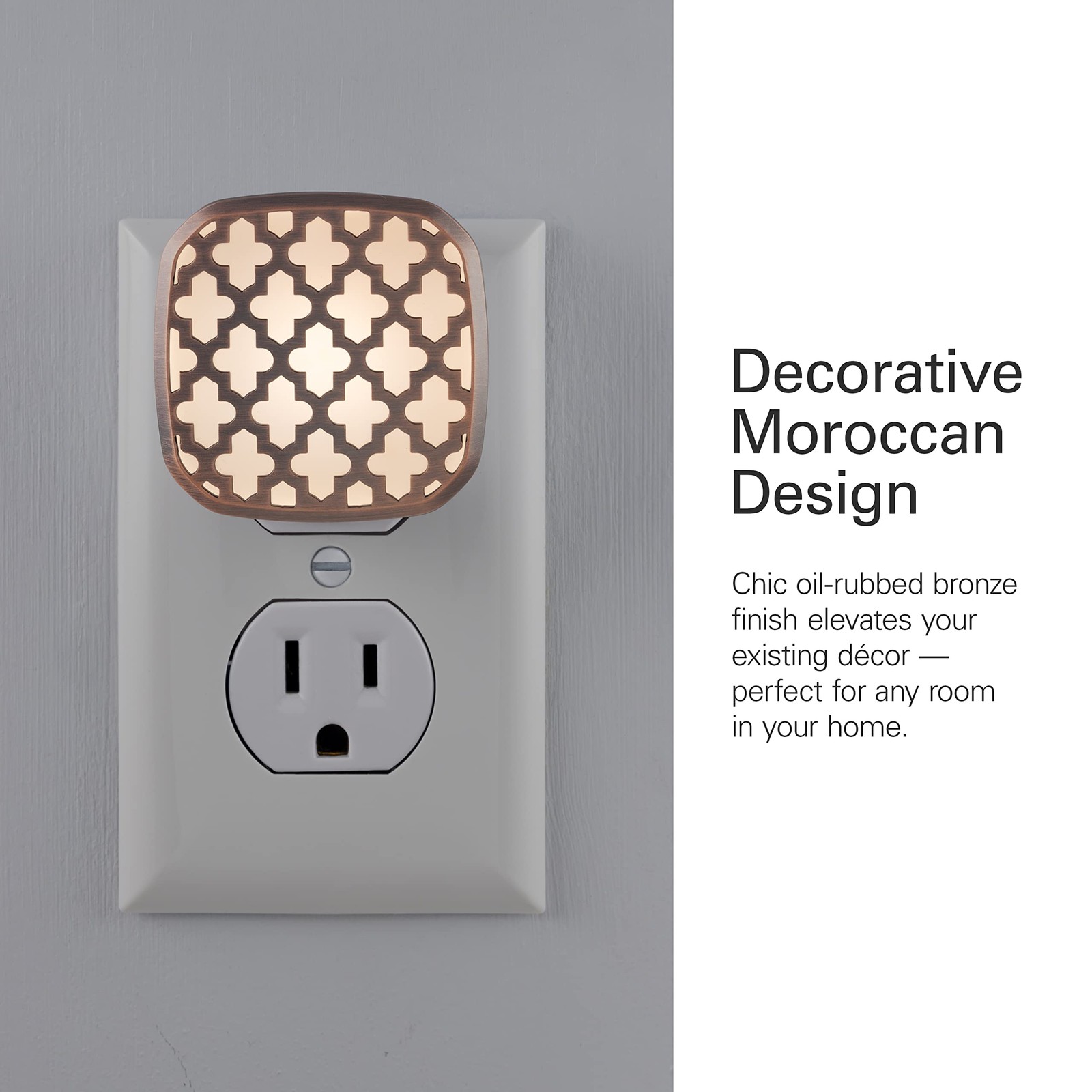 Decorative LED Night Light Moroccan Design, Plug-in, 2 Pack Oil-Rubbed Bronze