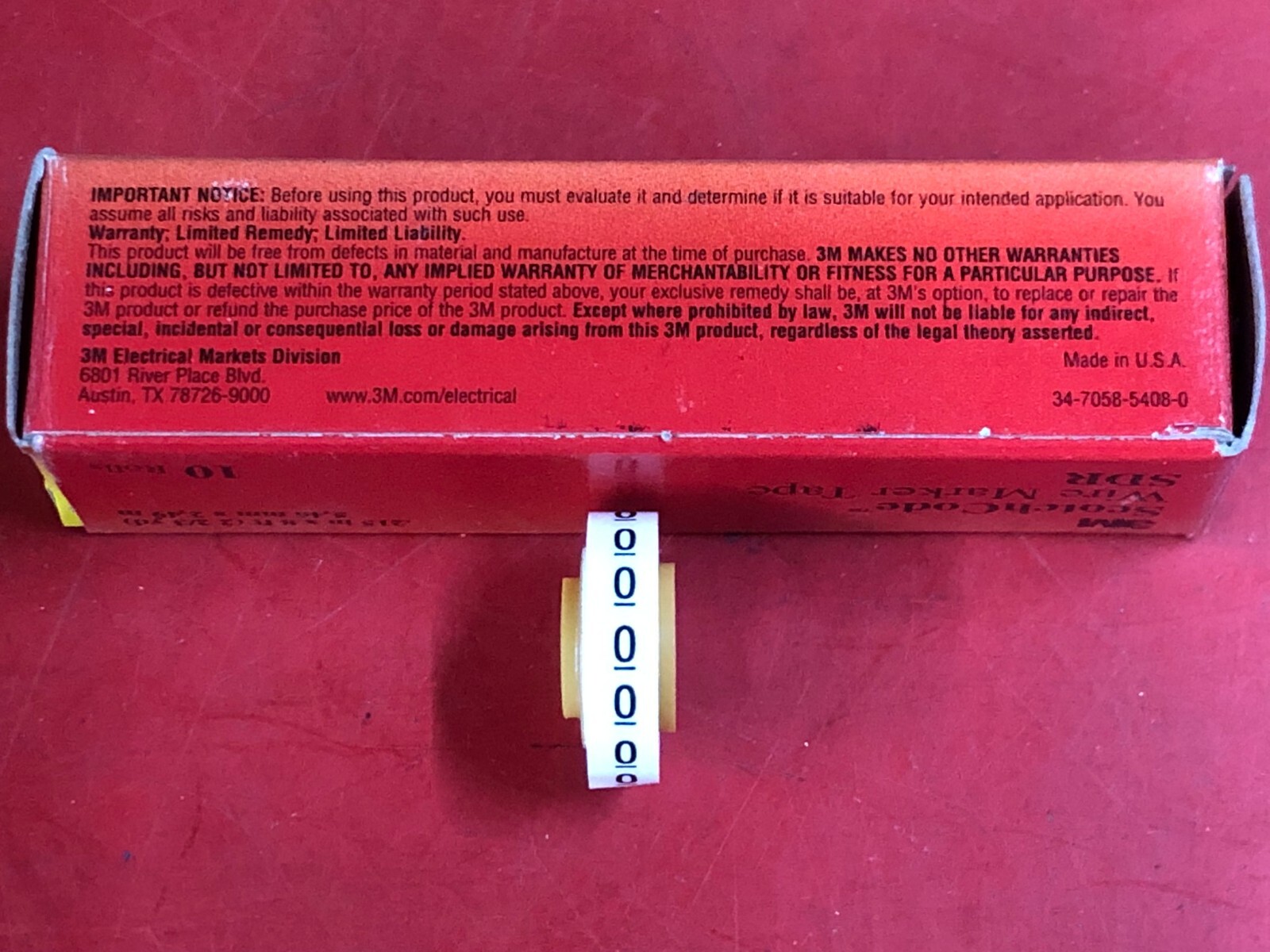 (1) ROLL SDR - 0 SCOTCHCODE™ 3M WIRE MARKER "0" TAPE EACH 0 ROLL .215" x 8' LONG
