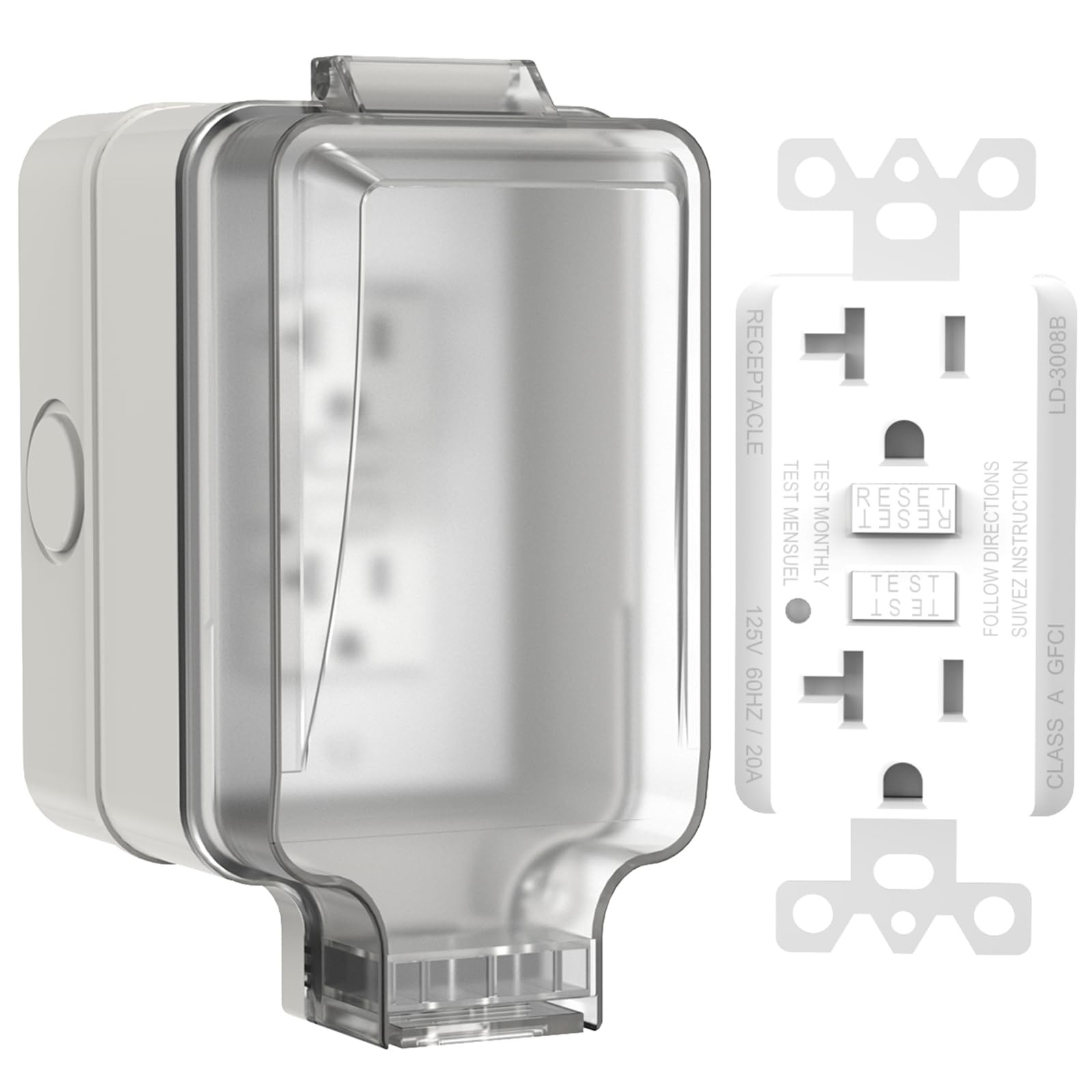 20A GFCI Outdoor Electrical Outlet Box, IP66 Waterproof & Lockable Enclosure,