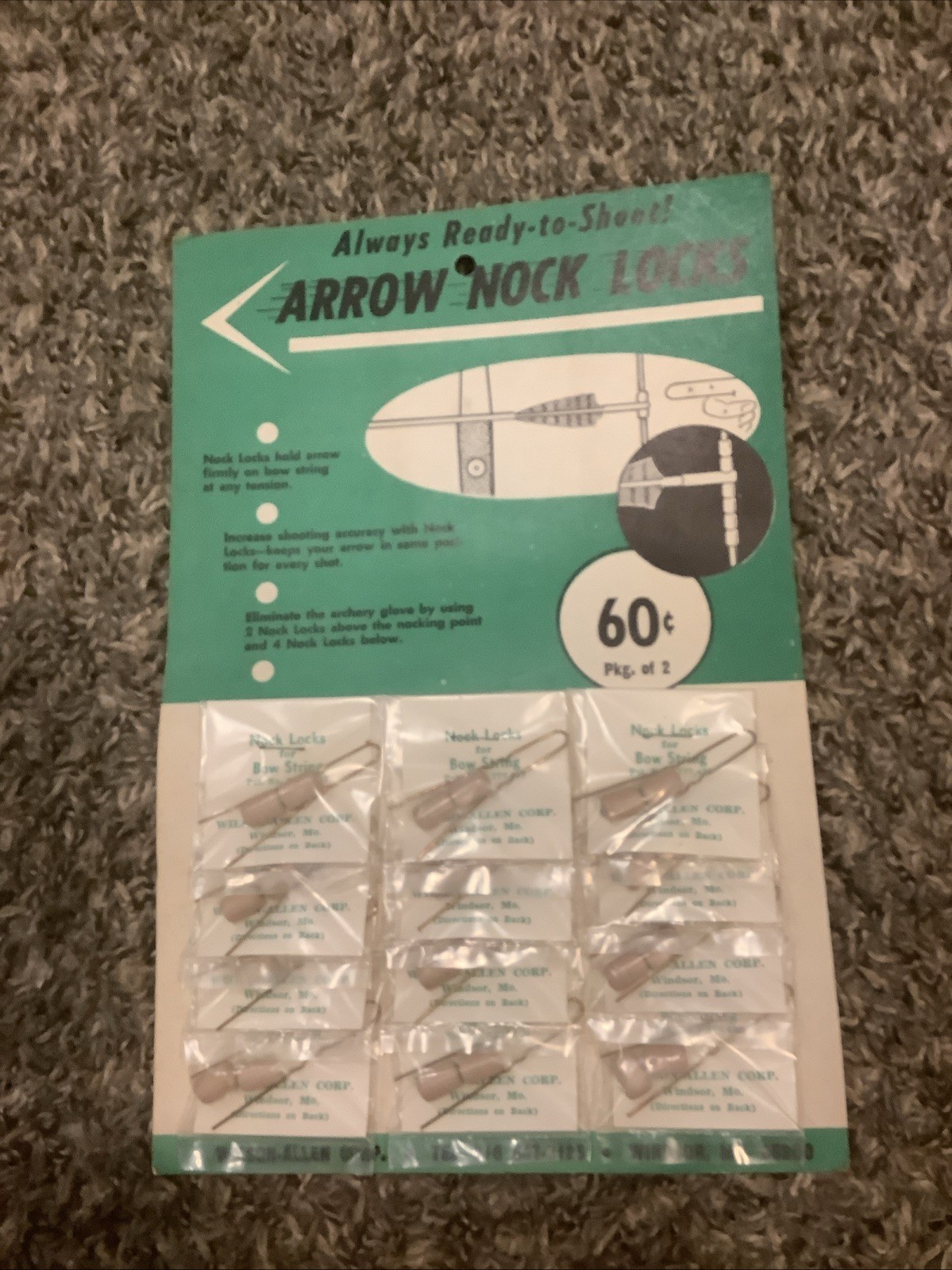 Nock Locks for Bow String, Whole Vintage Display, Rare! Archery, Wilson Allen