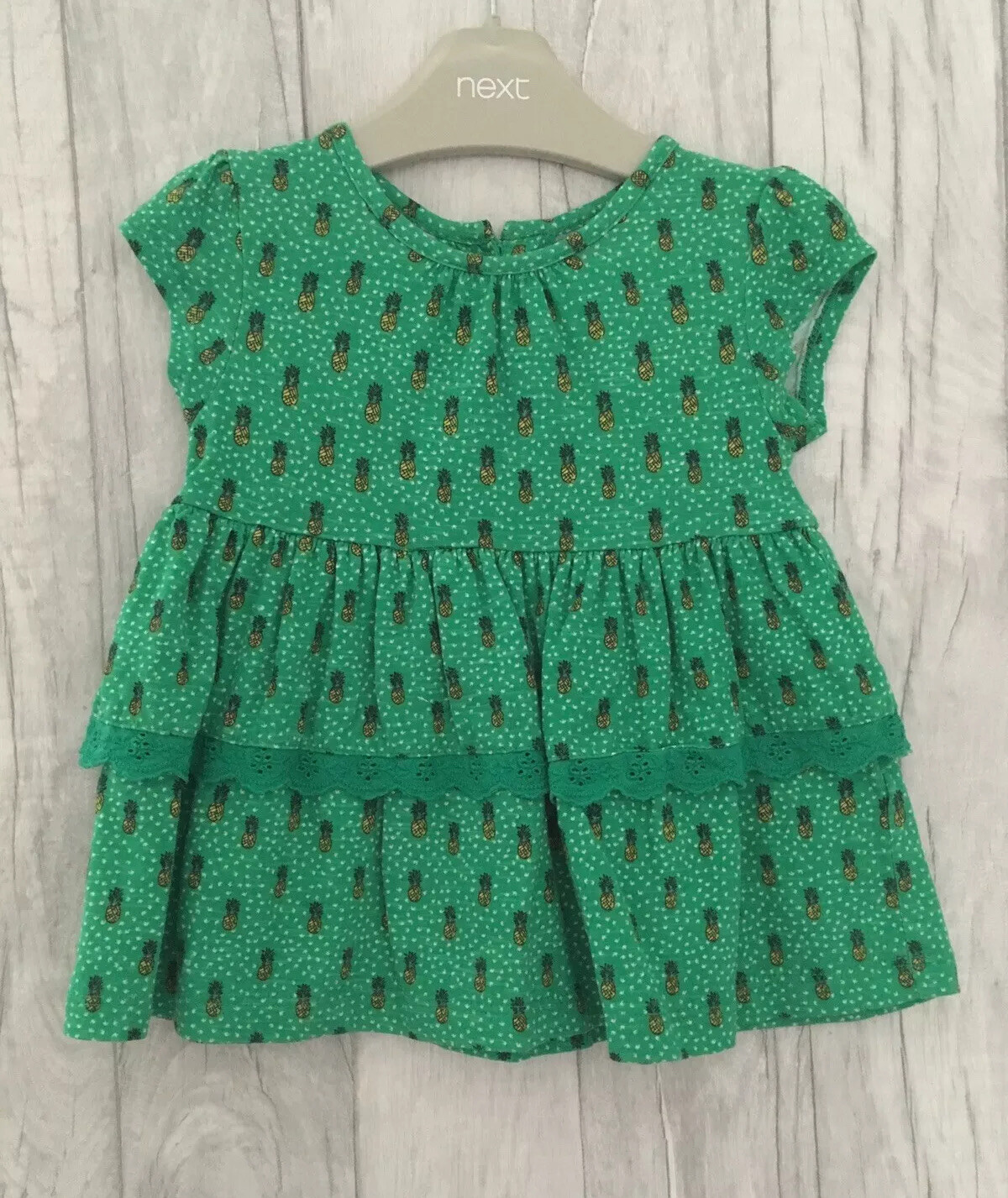 Next Pineapple Tshirt 12-18 Months Broderie Hem Girls Top Summer Tiered Age 1