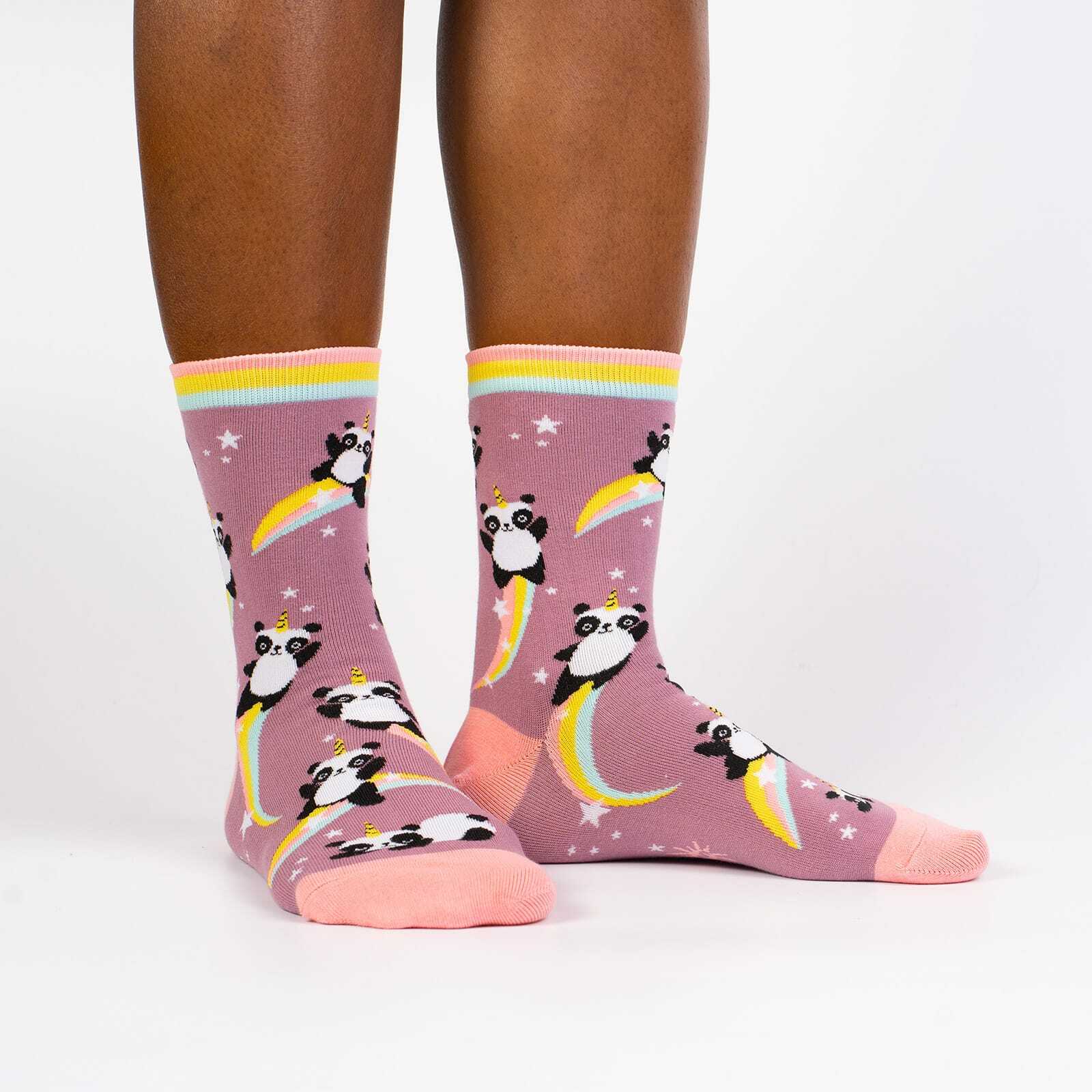 Panda'corn Womens Crew Socks Size 9-11 Sock It To Me Novelty Bear Fashion New
