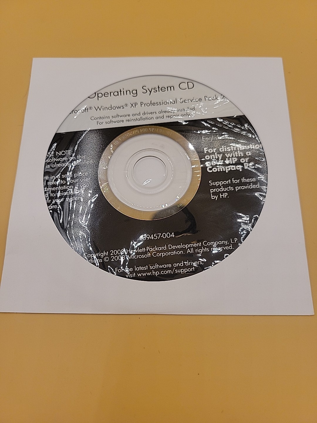 HP Microsoft Windows XP Professional Service Pack 2 Reinstallation CD ~ SP2 2008
