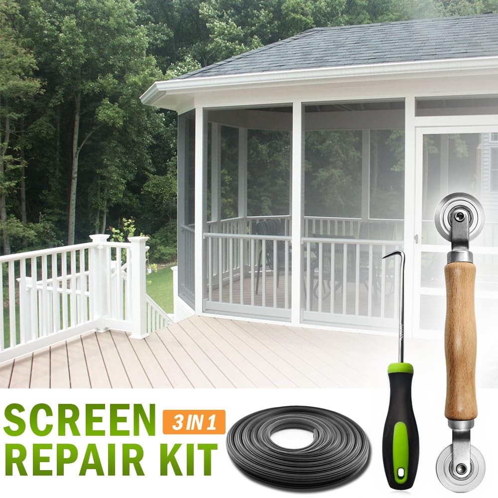 Screen Repair kit, Screen Roller Tool, Steel Roller with Bear+32ft Screen Spline