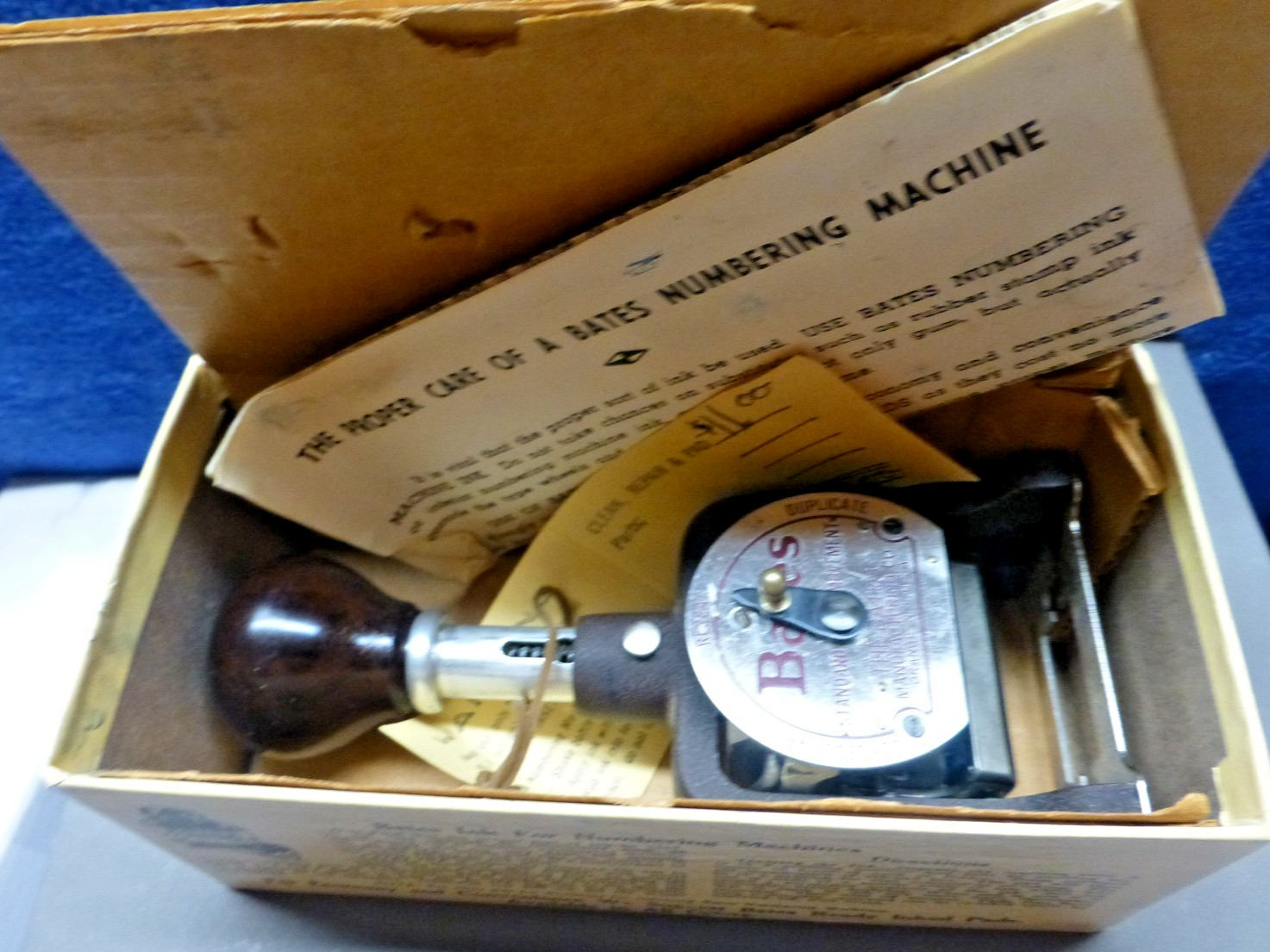 Vintage Bates American Numbering Stamp Machine 7 Wheels Style E With Box