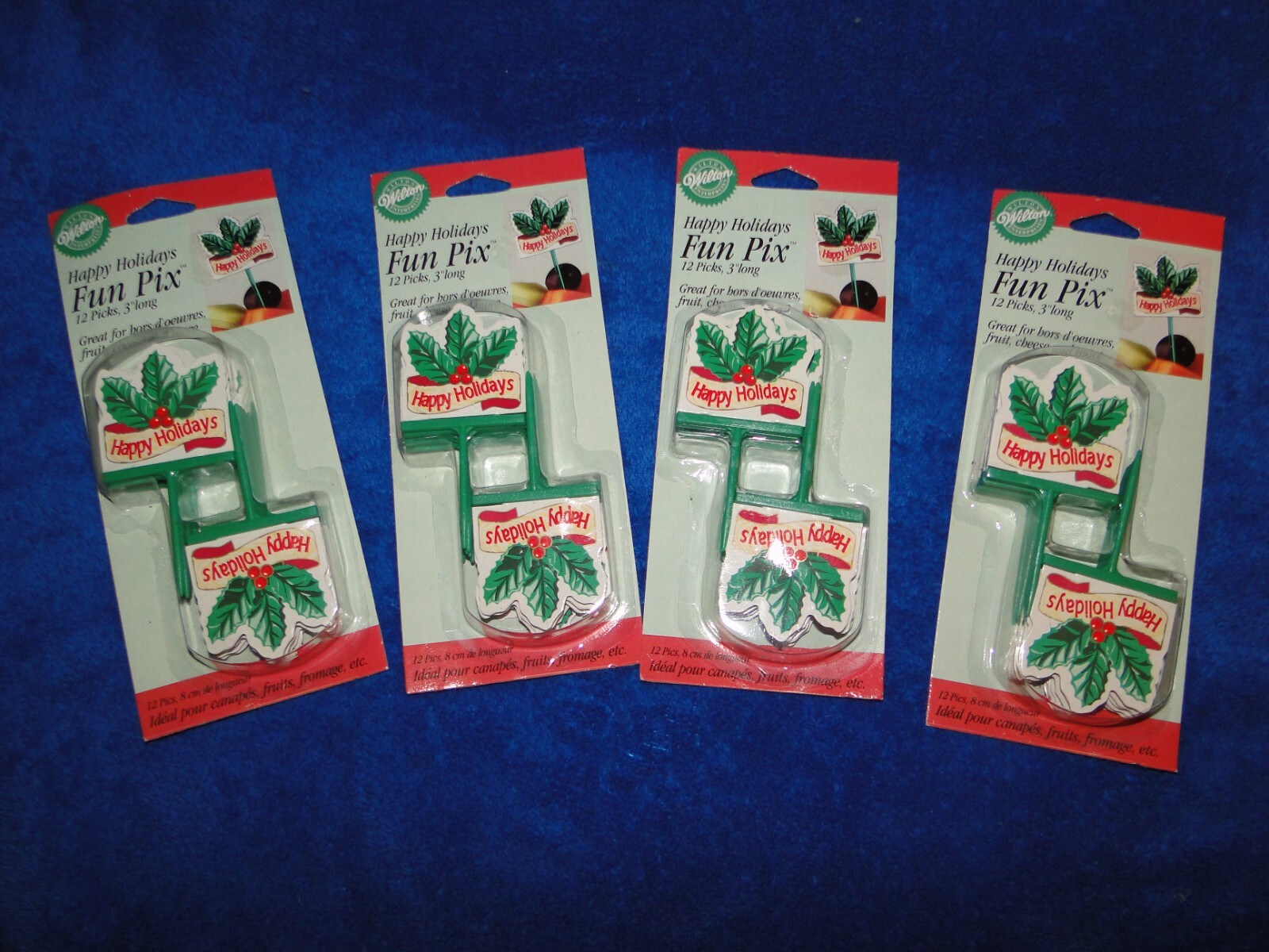New Wilton Happy Holidays Party Picks, great for cakes, cupcakes, bento, 4 pks