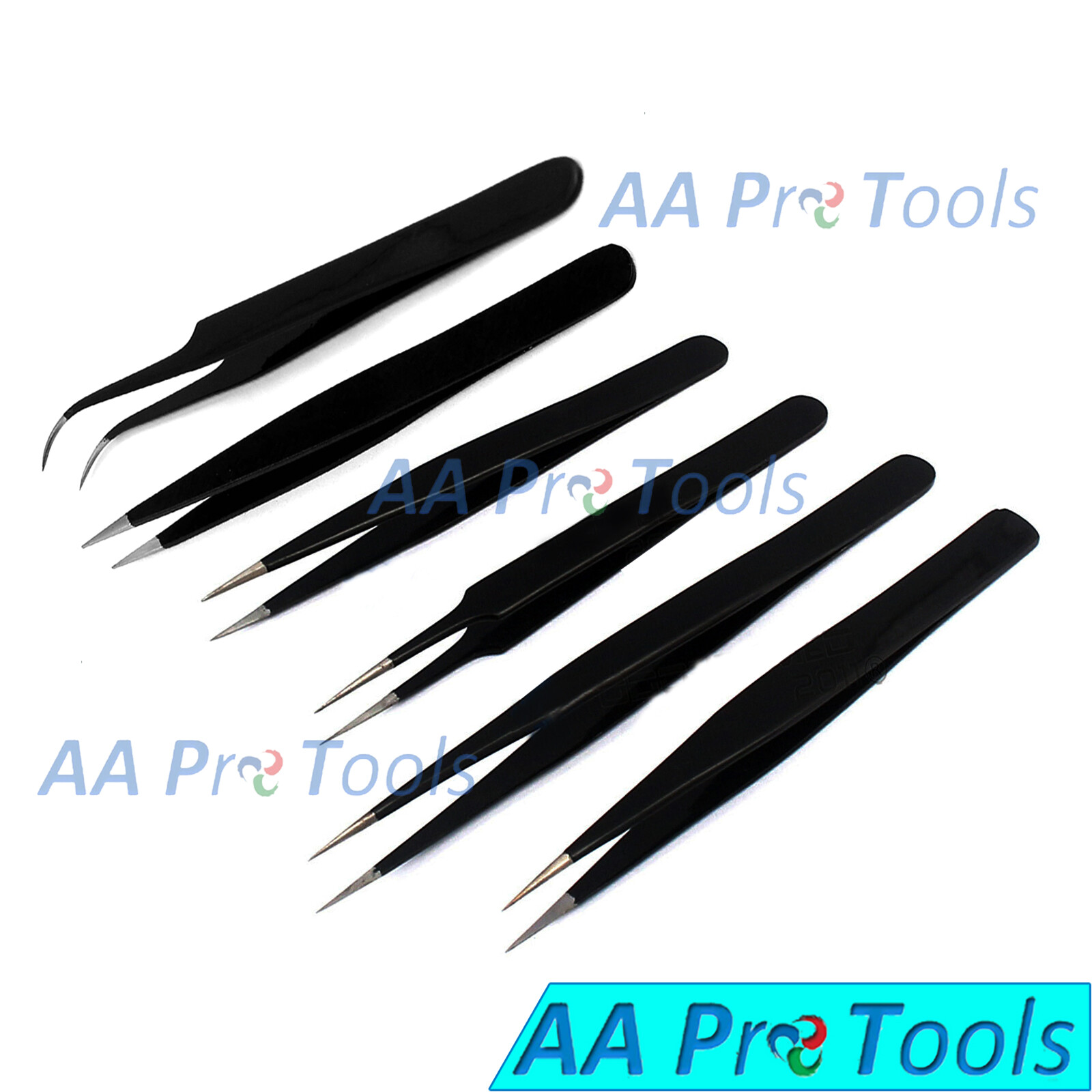 6 Pcs High Quality Fine Point Multi Purpose Tweezers Set Steel Fine Tip Tweezers