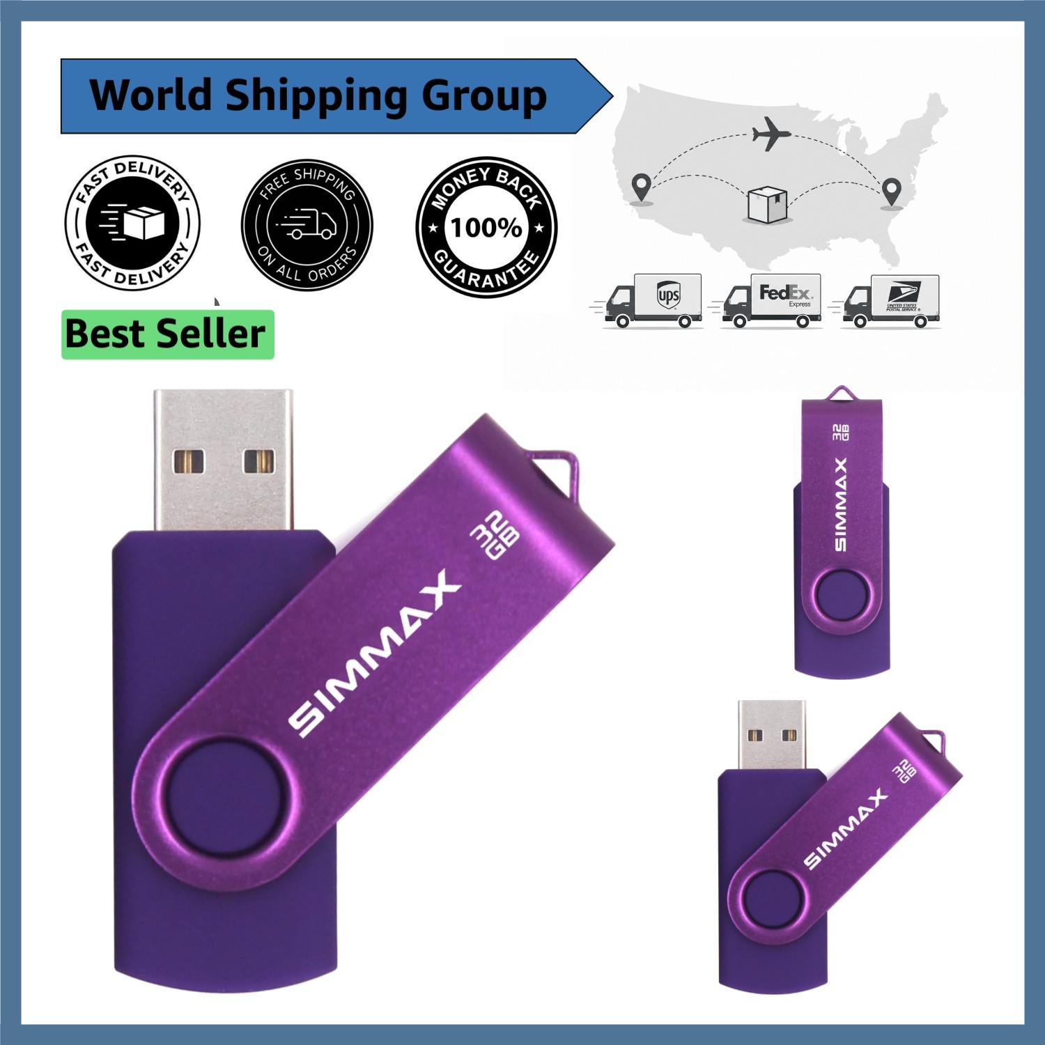 32GB Swivel USB 2.0 Flash Drive - Compact and Lightweight Design in Purple