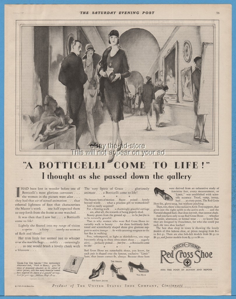 1928 United States Shoe Co Cincinnati Ohio Red Cross Women s Hat Fashion art Ad