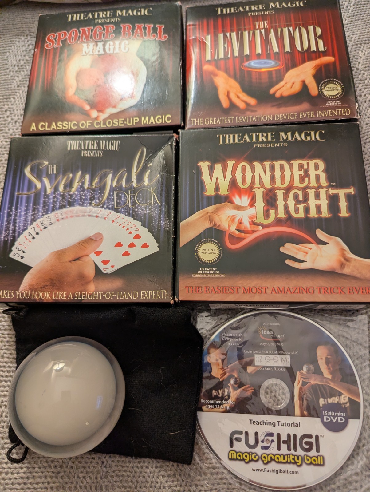 Theater Magic Props  5 Kits  & Dvd wonder light levitator Svengali sponge ball