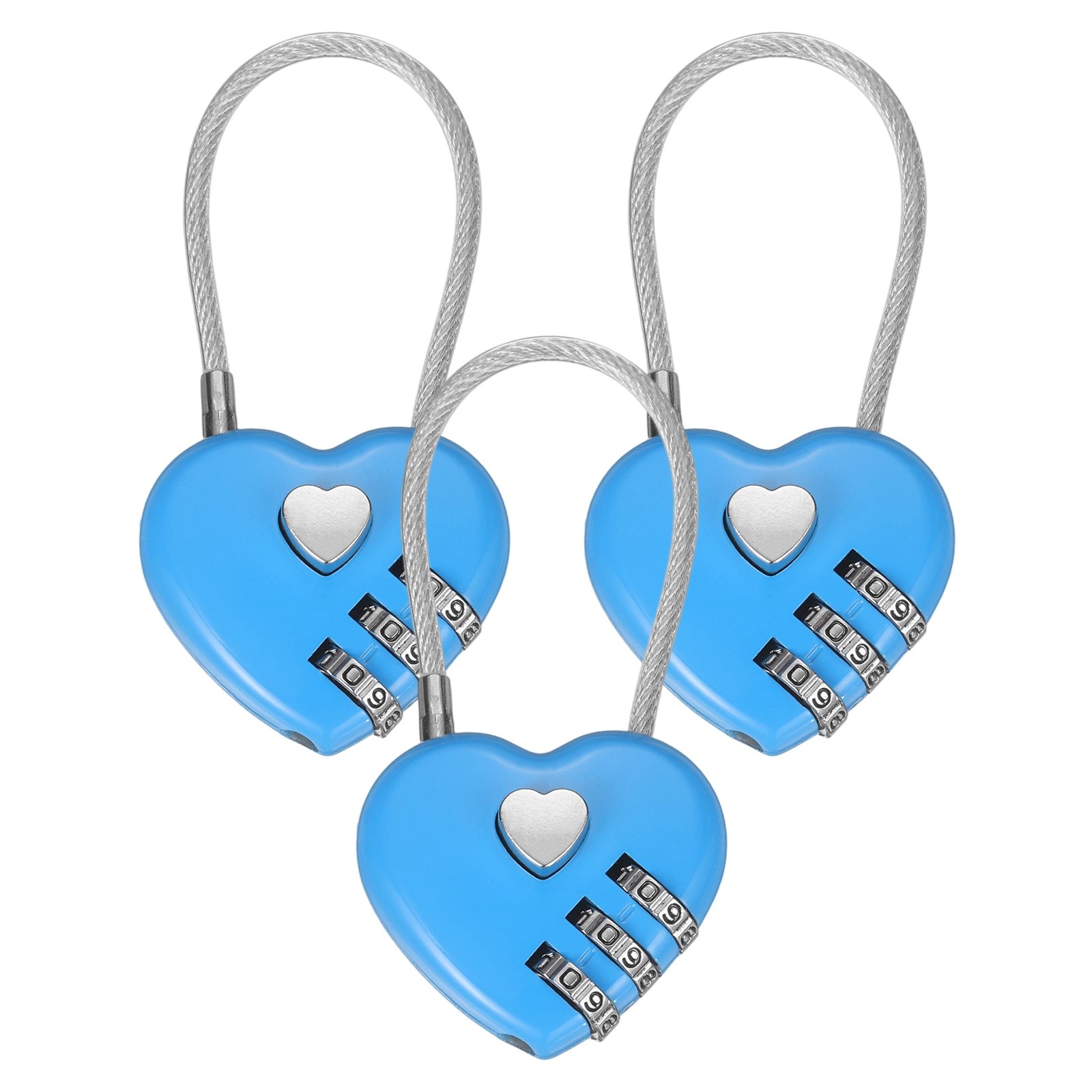 3-Pack Combination Locker Locks, 3 Digit Padlock for Gym/Luggage [Blue]