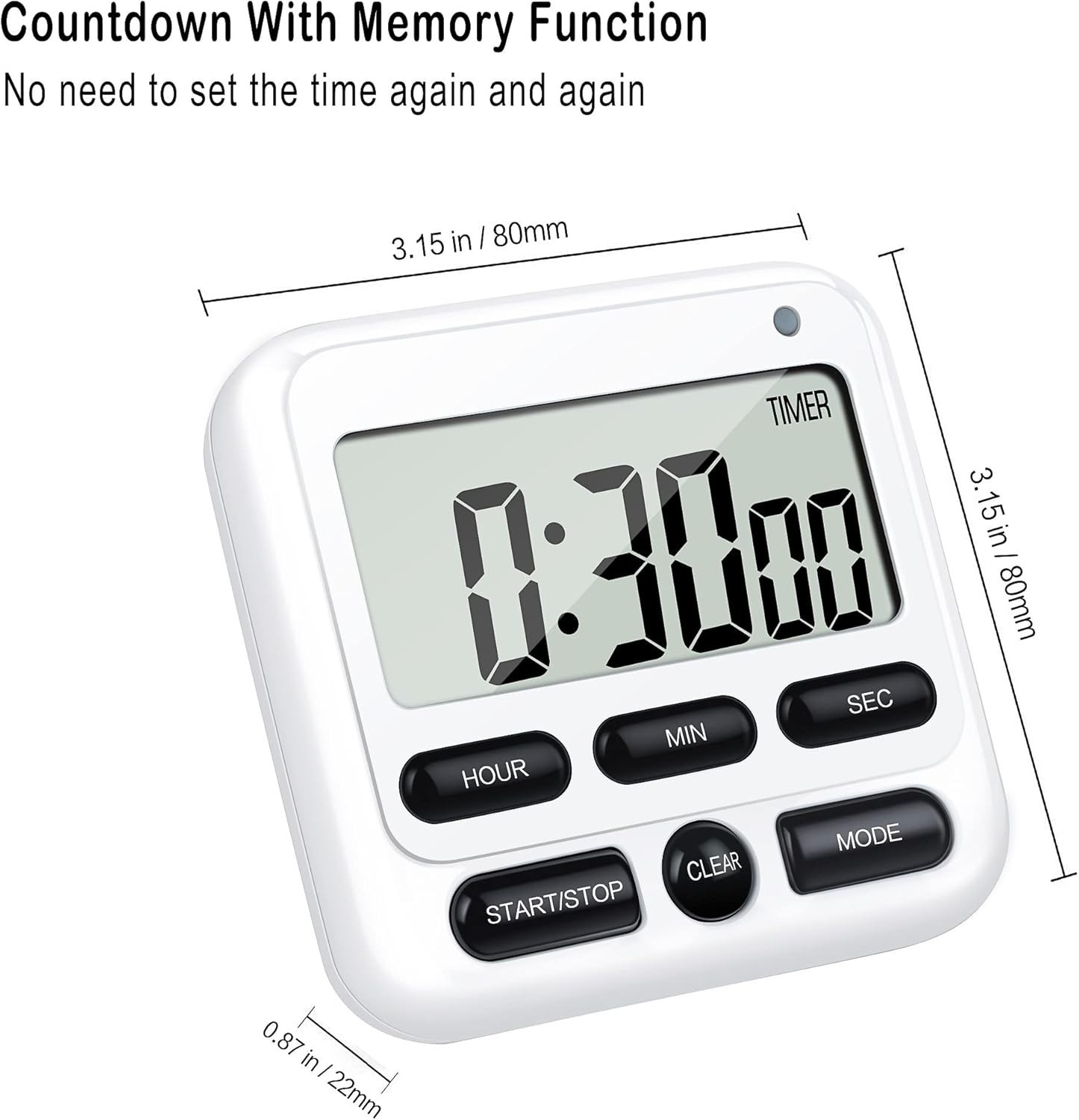 Digital Kitchen Timer with Mute/Loud Alarm Switch ON/Off Switch, 12-Hour Cloc...