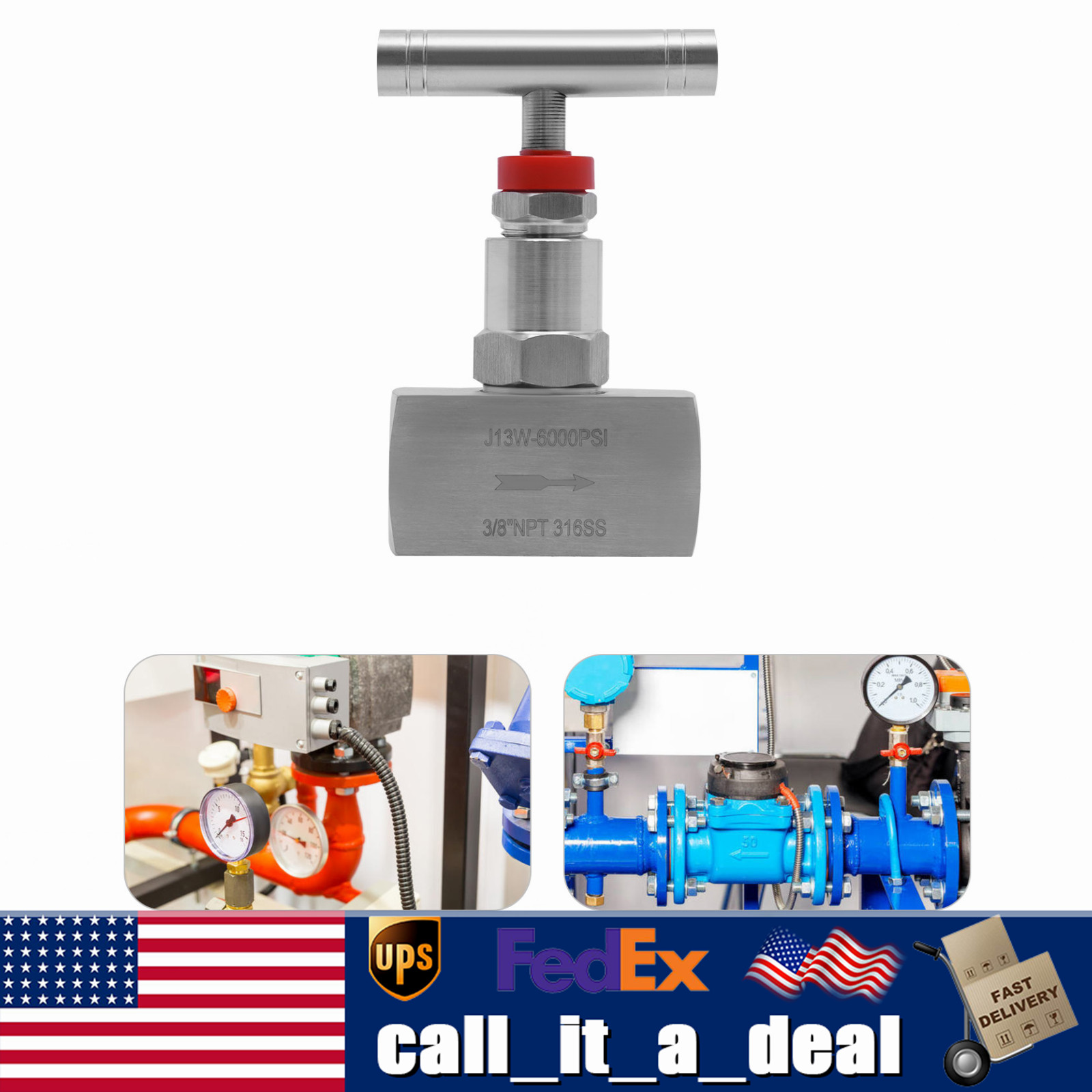 3/8" Needle Valve 6000 PSI Stainless Steel Straight Needle Valve Hydraulic Flow