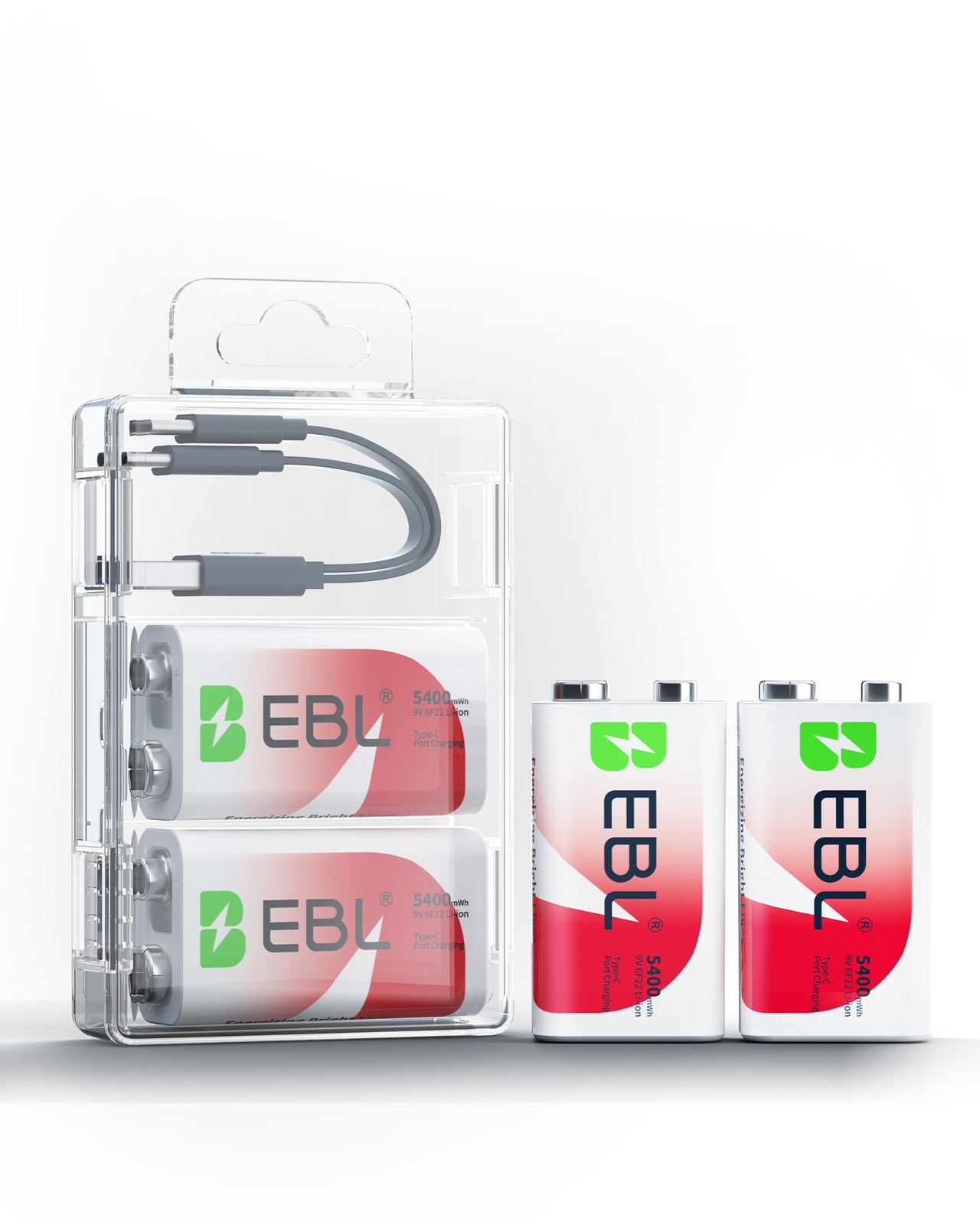 EBL 4Pack USB Rechargeable 9V Battery  Lithium LI-ion Batteries 5400mWh 9 Volt
