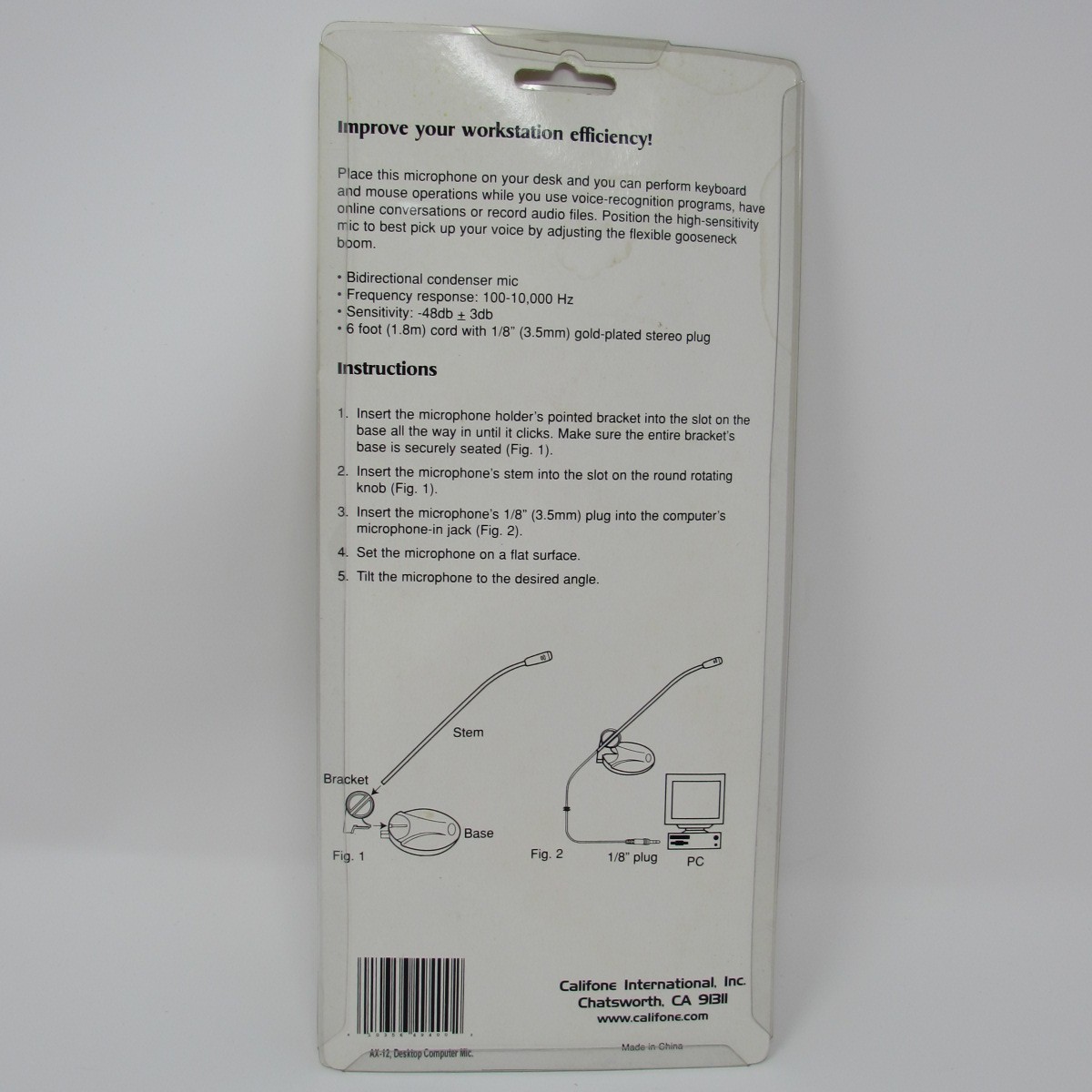 Califone Model AX-12 Computer Microphone for Voice-Recognition