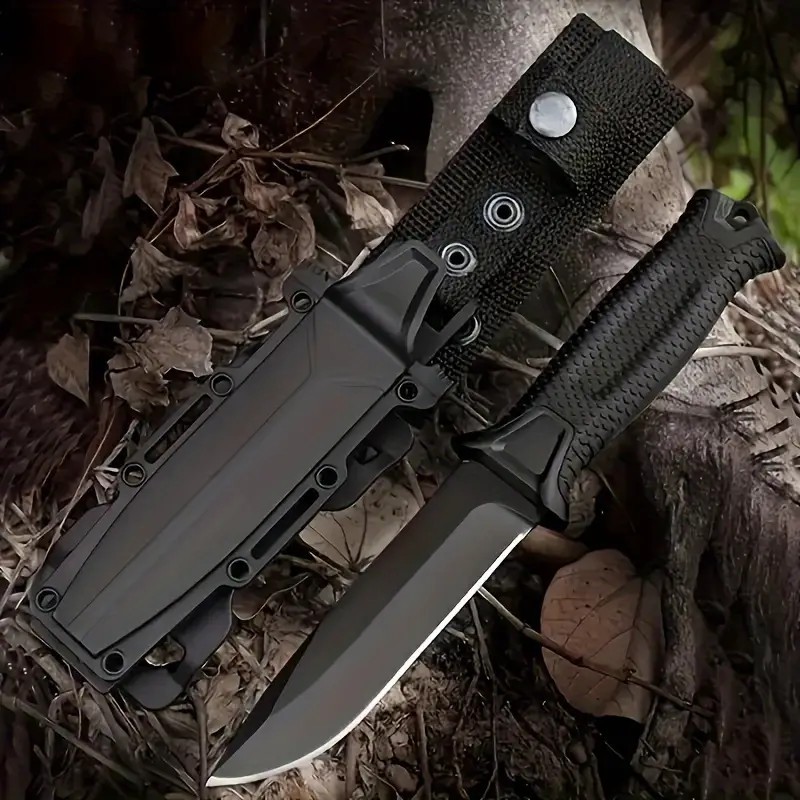Black Full Tang Fixed Blade Knife Ergonomic Handle Versatile Sheath 420J2 Blade