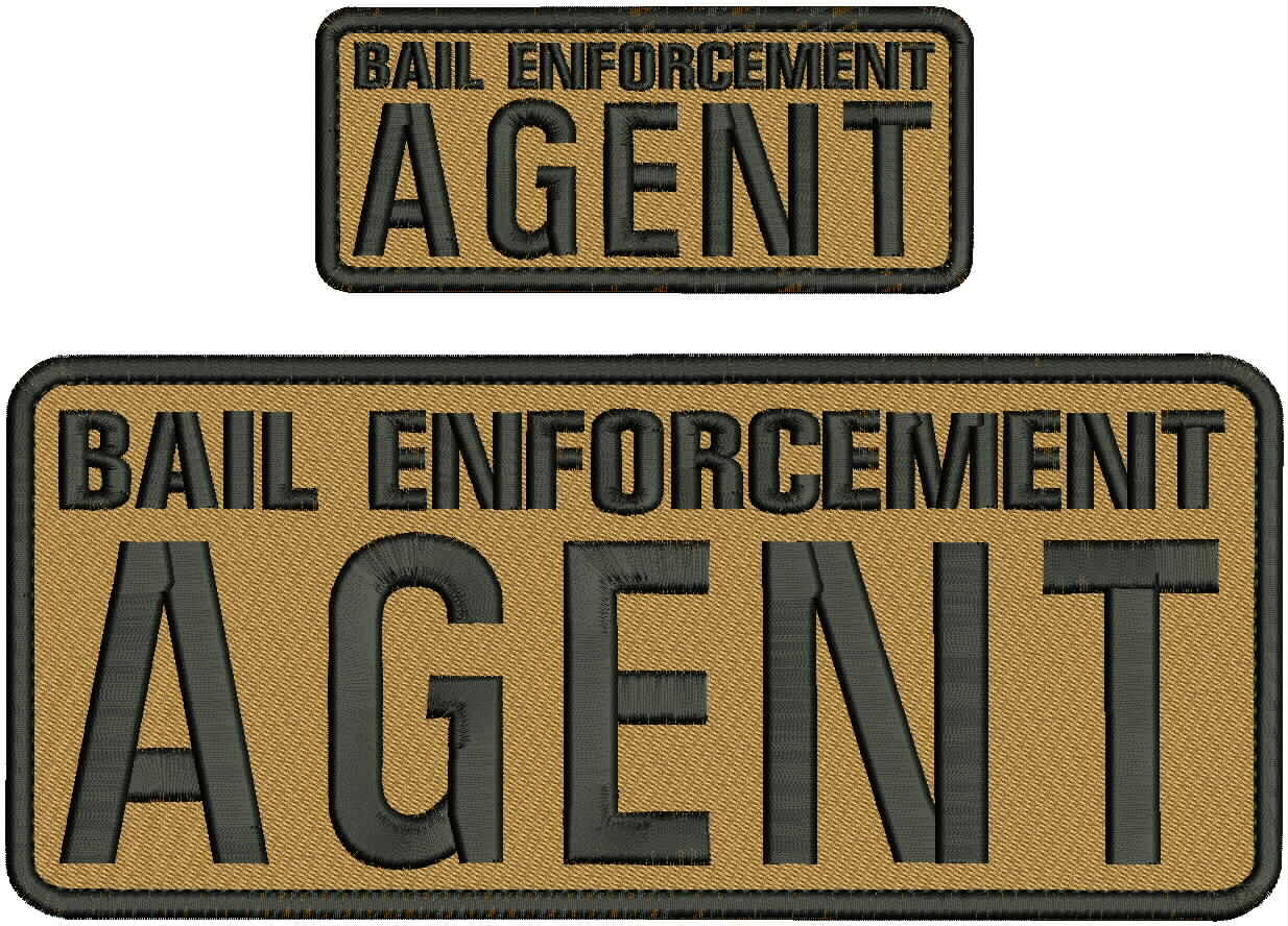BAIL E AGENT EMBROIDERY PATCH 4X10 & 2X5 HOOK ON BACK COYOTE/BROWN/BL