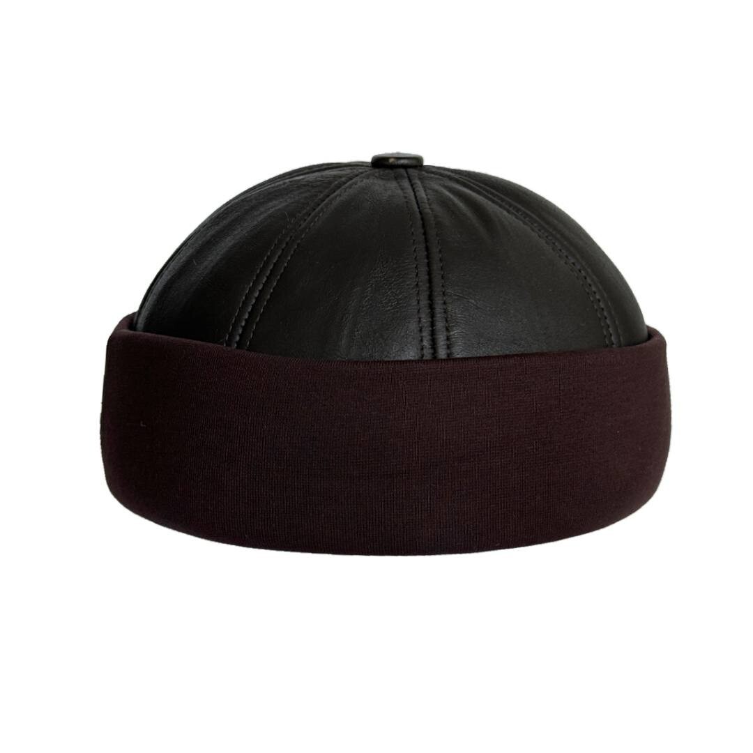 Russian Winter Sheepskin Leather Fur Knit Beanie Cuff Round Bucket Ski Docker