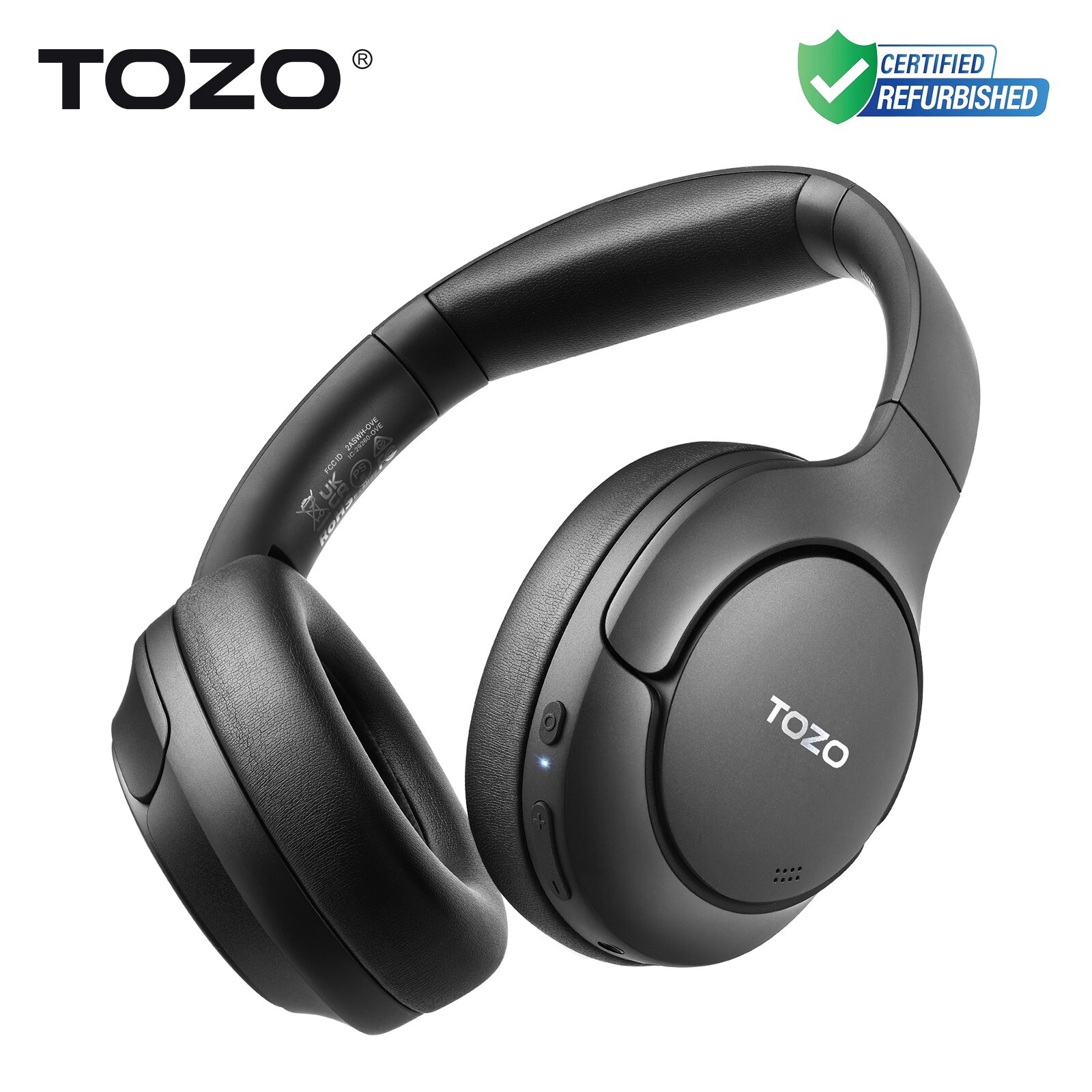TOZO HT2 Hybrid Active Noise Cancelling Over Ear Headphones Black, Refurbished
