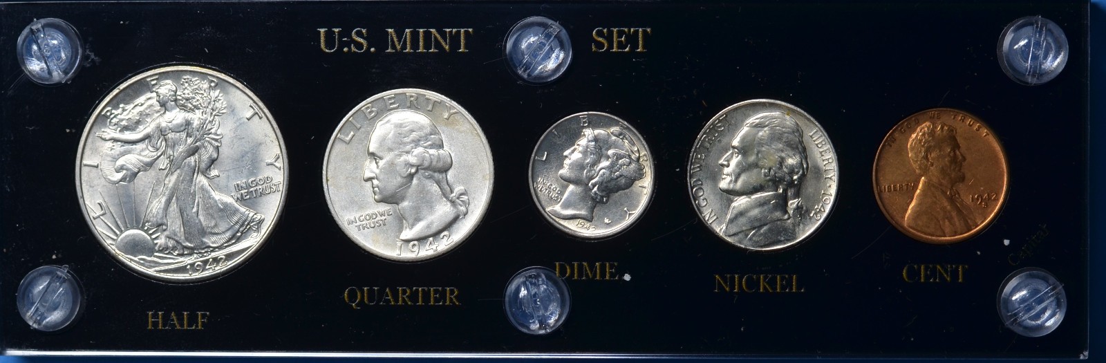 1942 S Silver Mint Set Gem BU Coins In Black Capital Holder NICKEL HAS STEPS #2