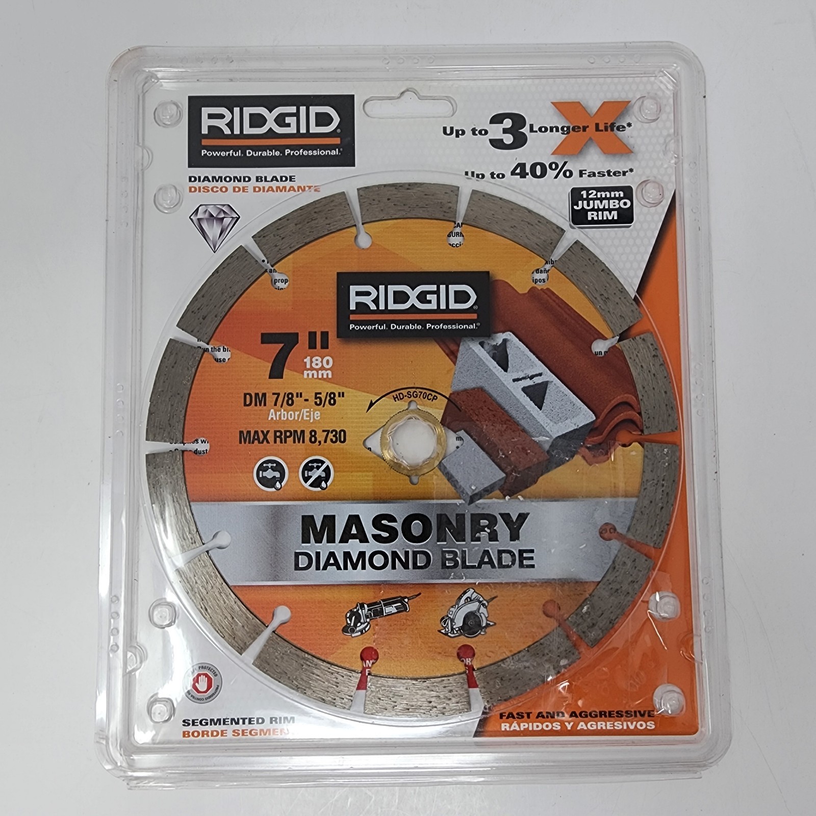 Ridgid 7 in. Masonry Diamond Blade HD-SG70CP Arbor 7/8"-5/8" Segmented Rim