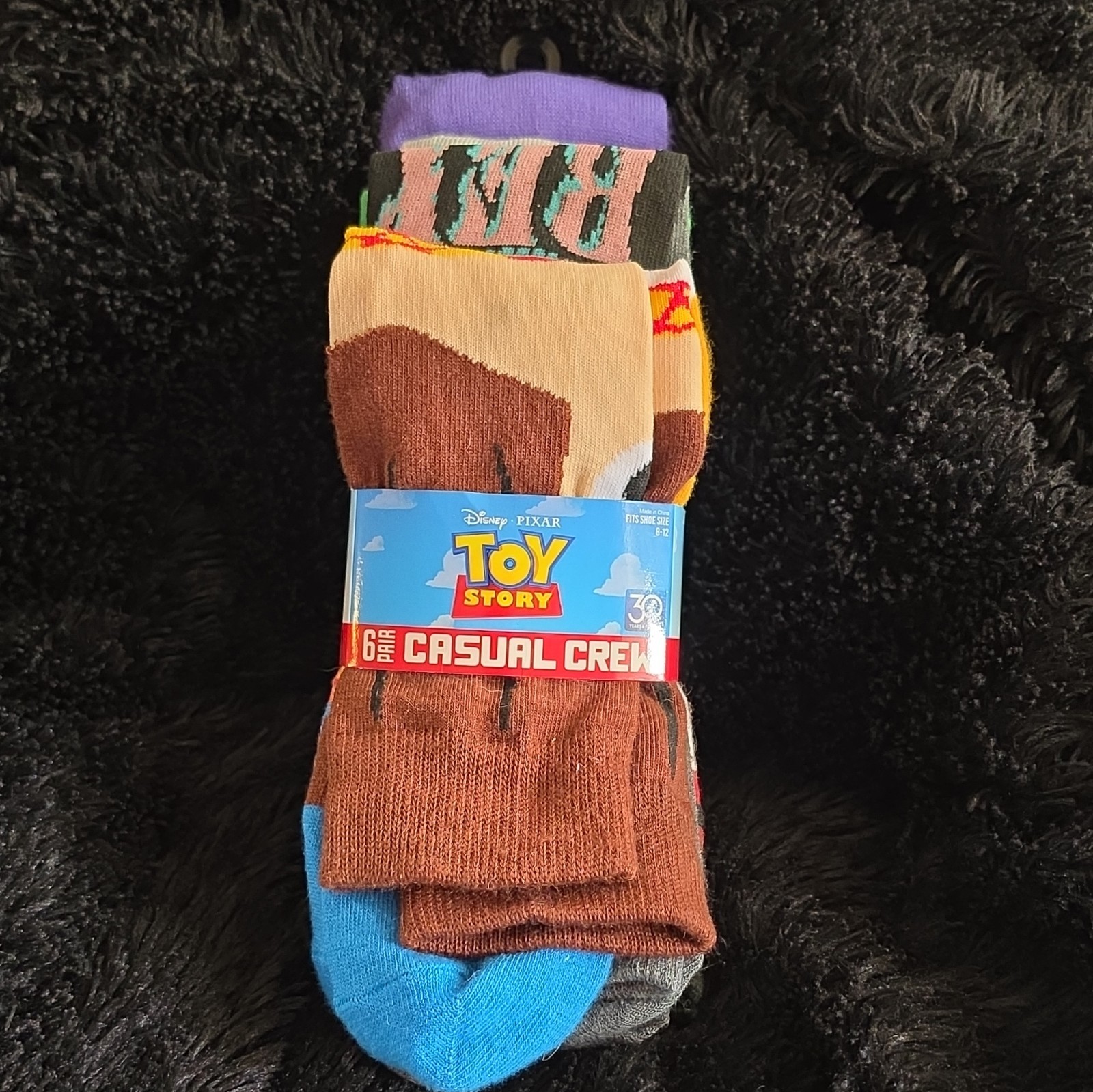 Disney Pixar Toy Story Crew Socks 6 Pair Pack Size 8-12 Buzz Woody Rex