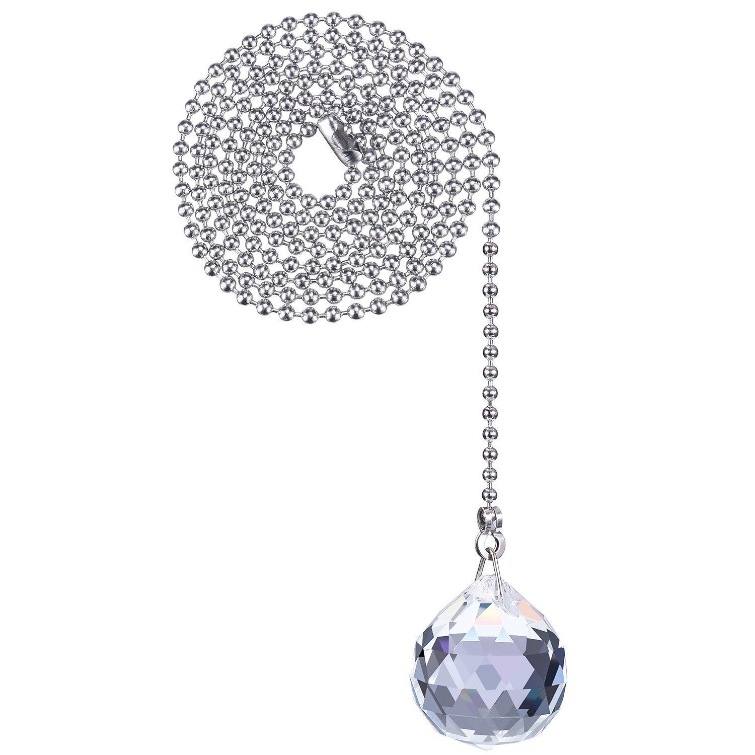 2 Sets Clear Crystal Pull Chain Extension With Connector For Ceiling Light Fan C