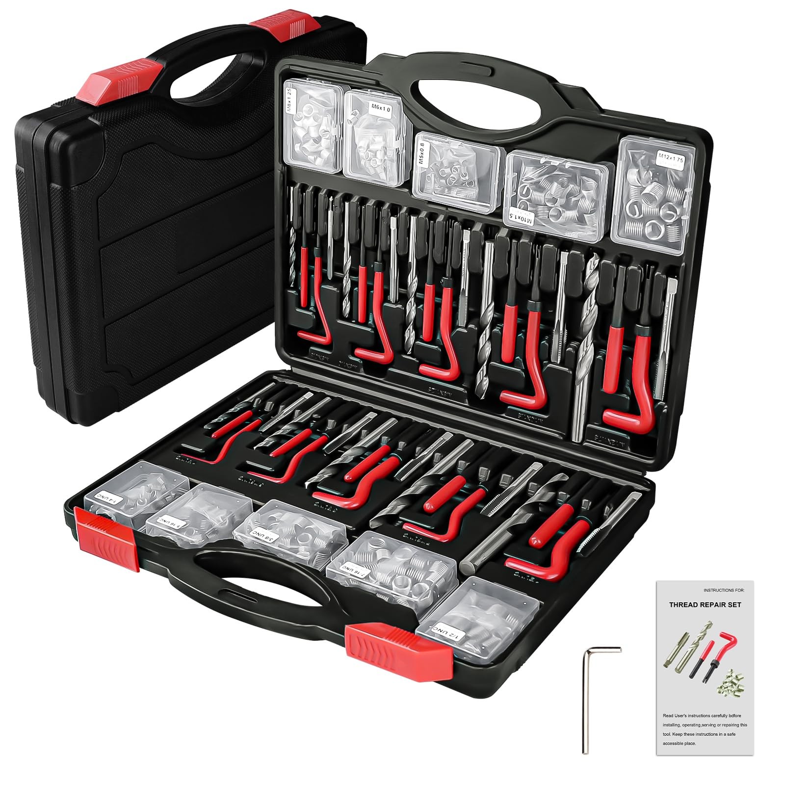 Helicoil Thread Repair Kit, 261 PCS Thread Chaser Kits HSS Drill Helicoil Kit...