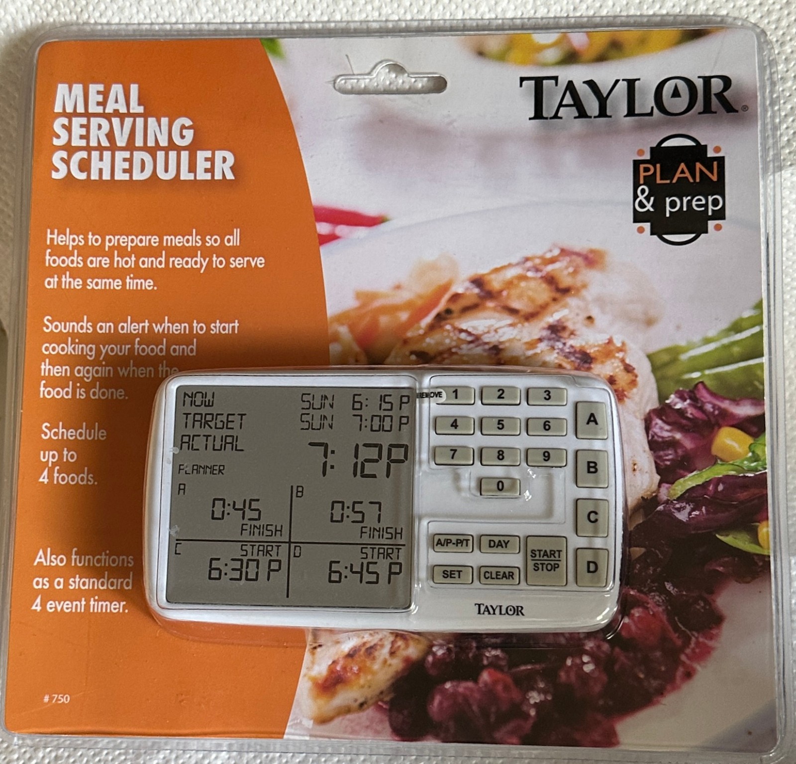 Taylor #750 Plan/Prep Meal Serving Scheduler - 4 Timers for Meal Prep & More NEW