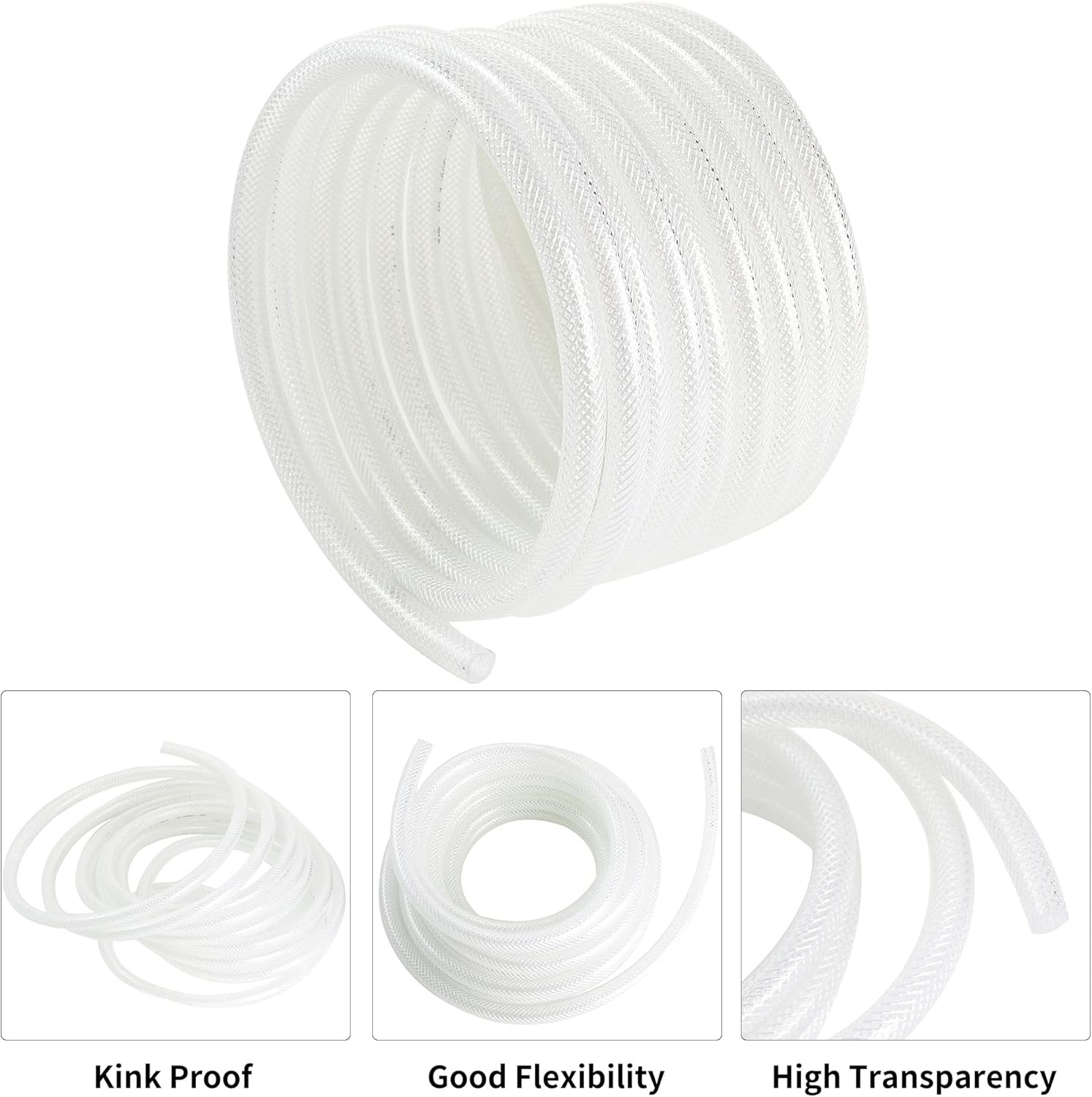 1/2’’ ID × 3/4’’ OD - 100 ft Clear Braided Hose 1/2'' I.D.,