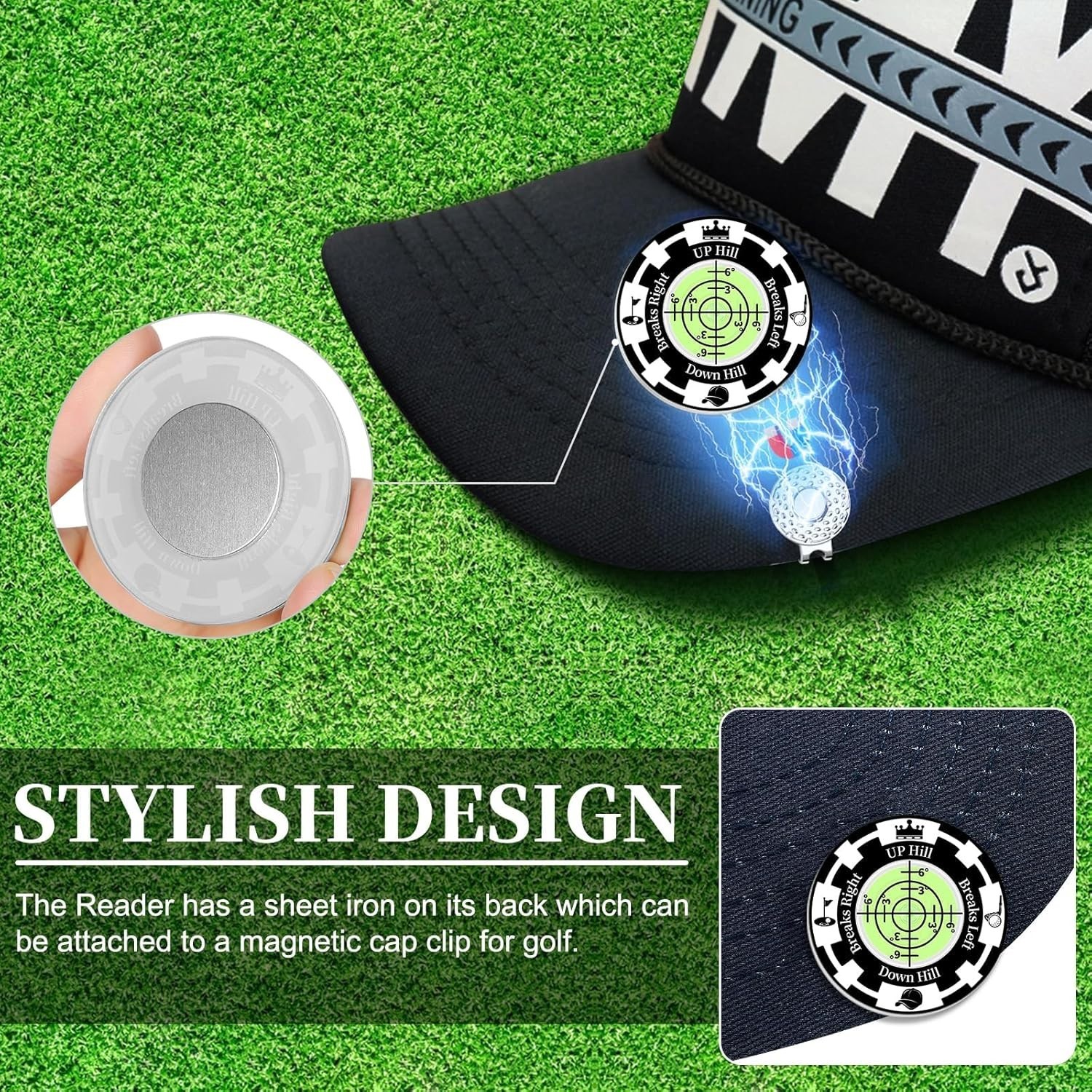 Golf Green Reader 2 Pack Golf Ball Marker Hat Clip High Precision Bubble Putting