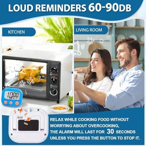 12 Pack Magnetic Digital Timers - Loud Alarm Countdown Timers for Cooking, Class