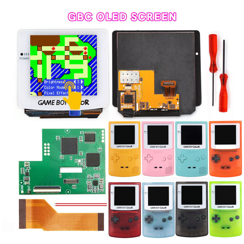 White GameBoy Color AMOLED OLED Touch Screen OSD RETRO PIXEL Kit + Shell